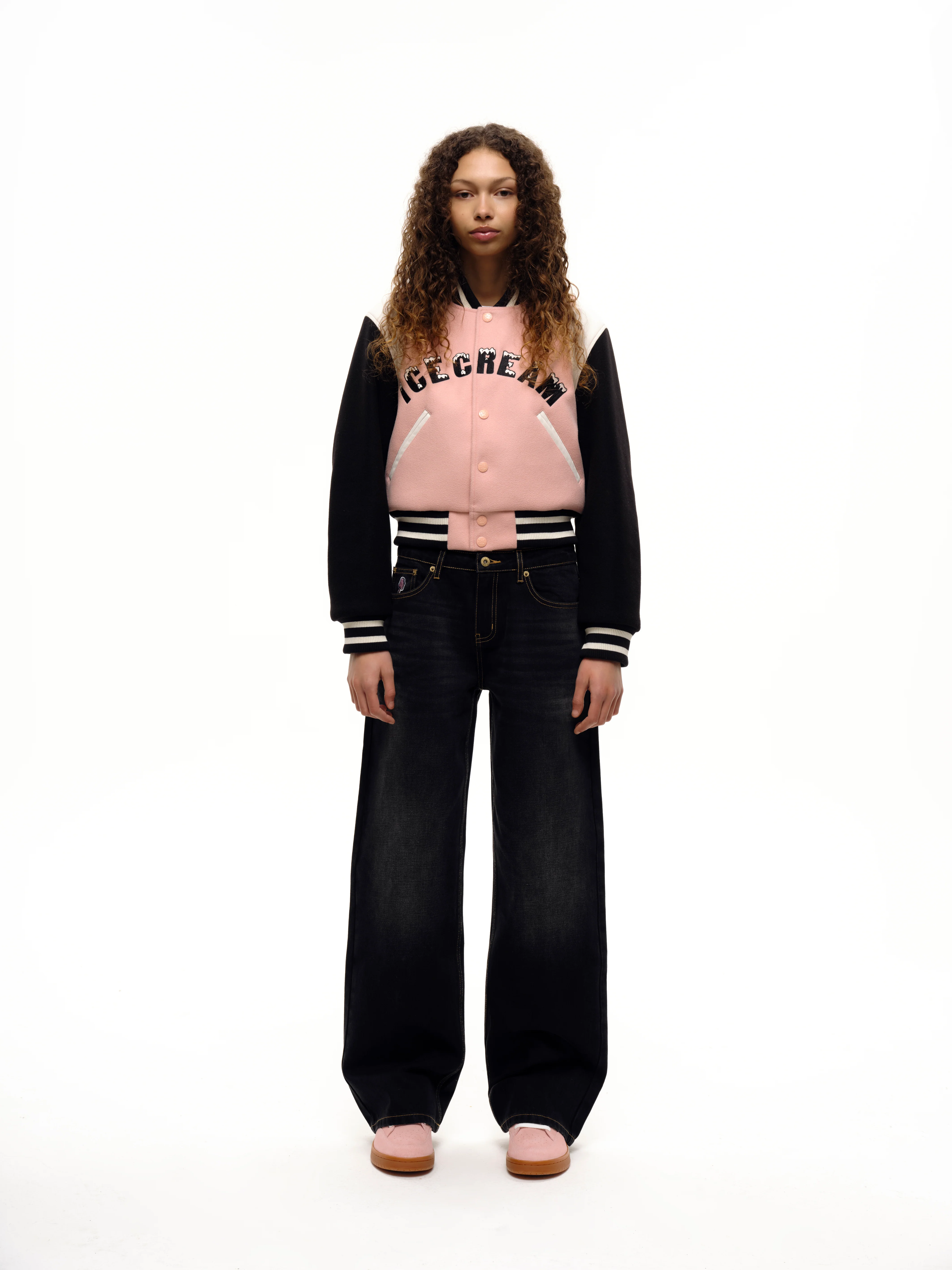 DRIPPY CROPPED VARSITY JACKET - PINK - Image 3