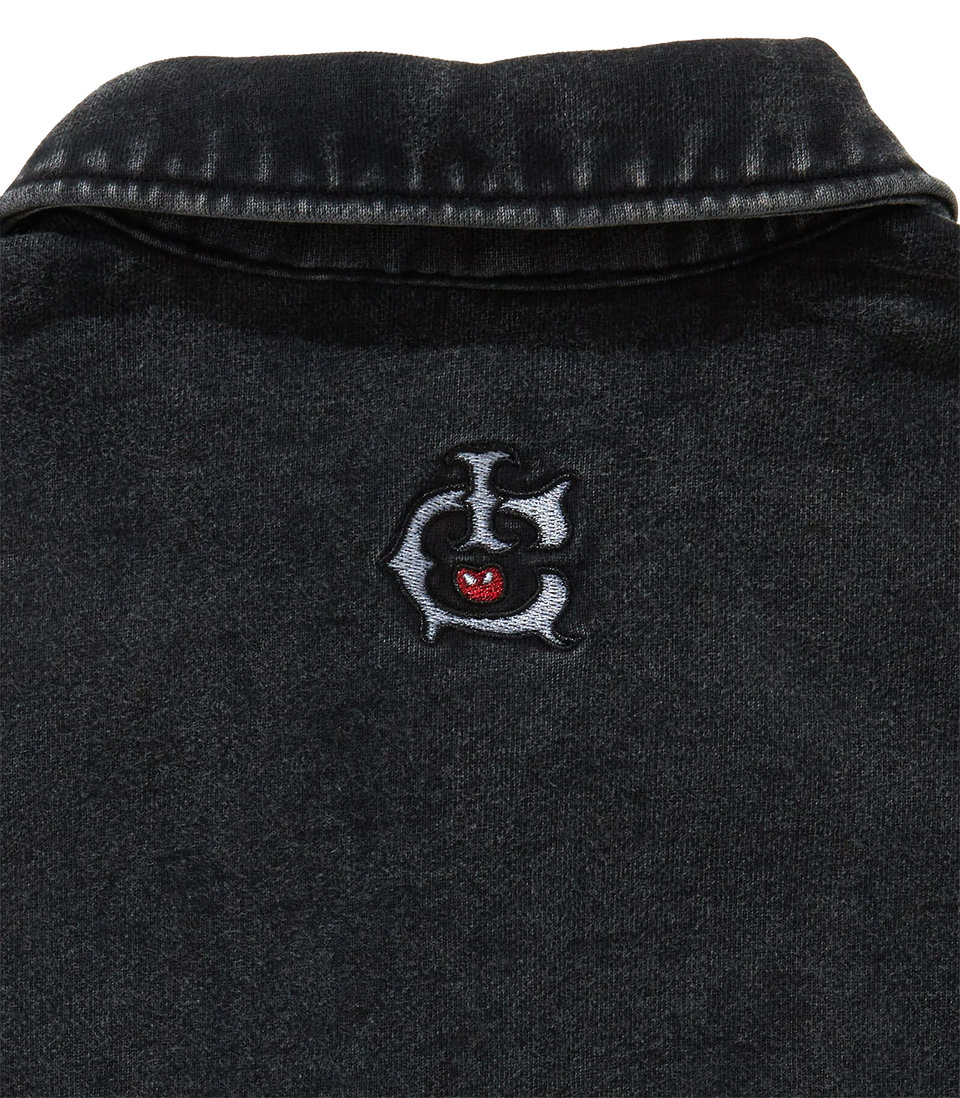 EMBROIDERED LOGO DAMAGED QUARTER ZIP SWEATSHIRT - BLACK - Image 4