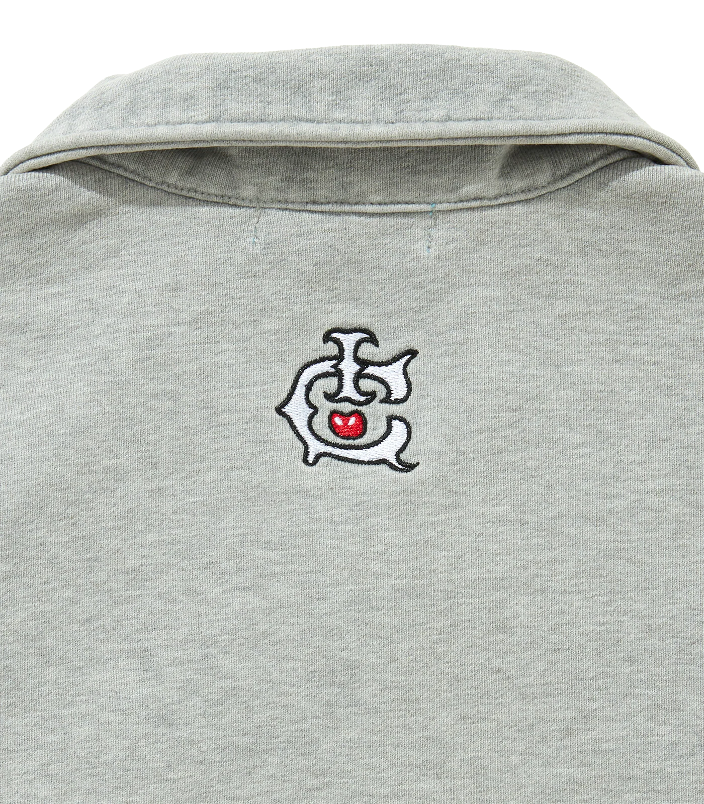 EMBROIDERED LOGO DAMAGED QUARTER ZIP SWEATSHIRT - GREY - Image 4