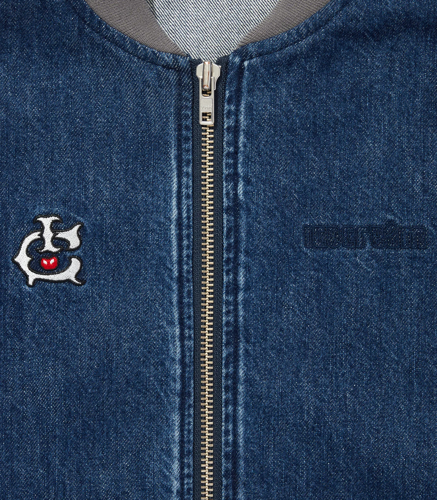 EMBROIDERED RUNNING DOG WASHED DENIM ZIP UP JACKET - BLUE - Image 3
