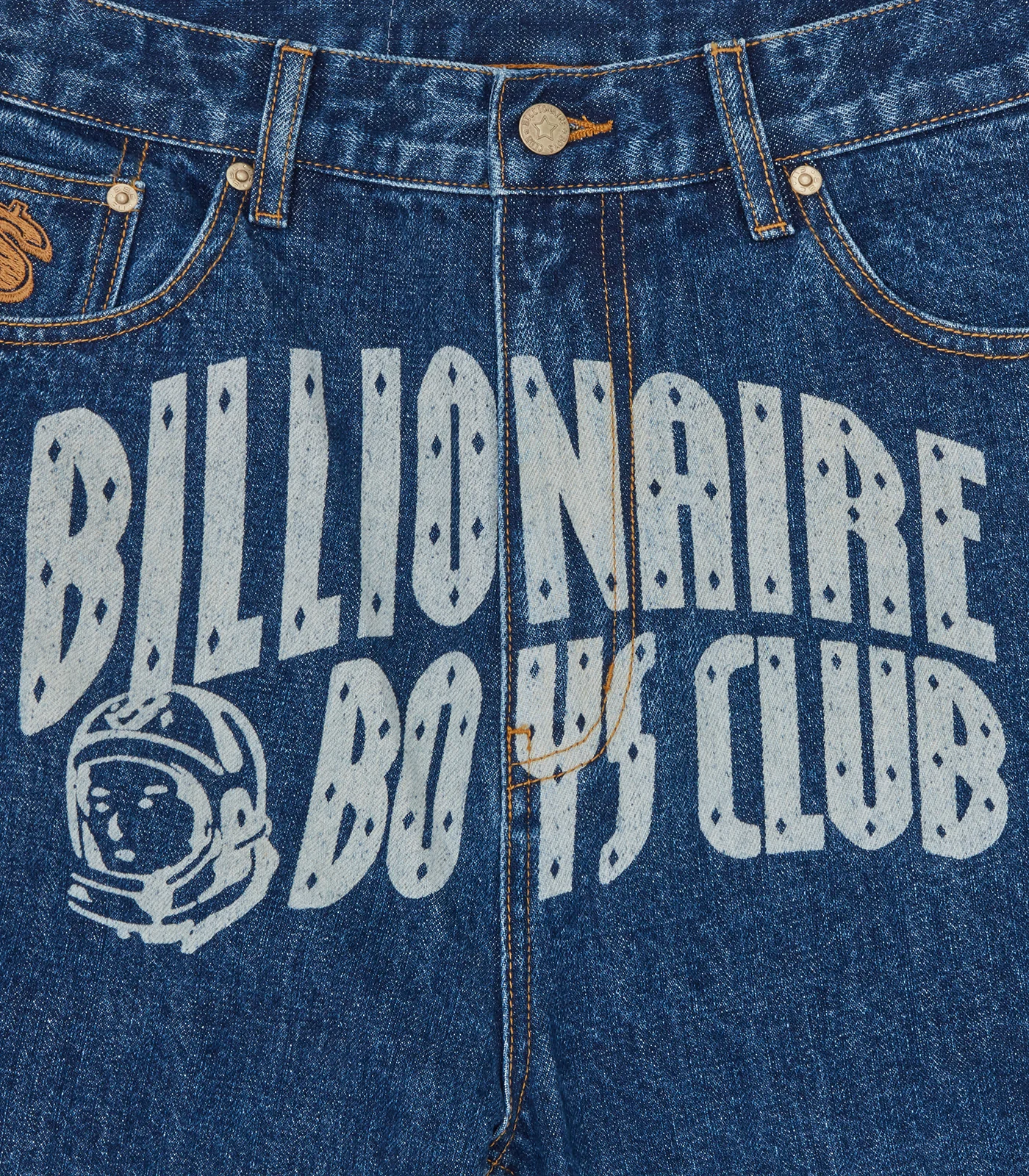 FADED ARCH LOGO DENIM SHORTS - MID WASH BLUE - Image 5
