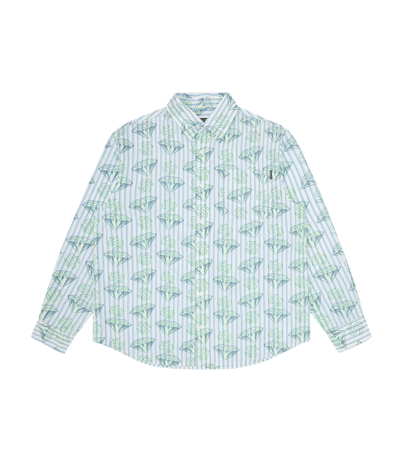 GLOW IN THE DARK DIAMONDS & DOLLARS STRIPED SHIRT - WHITE/BLUE STRIPE