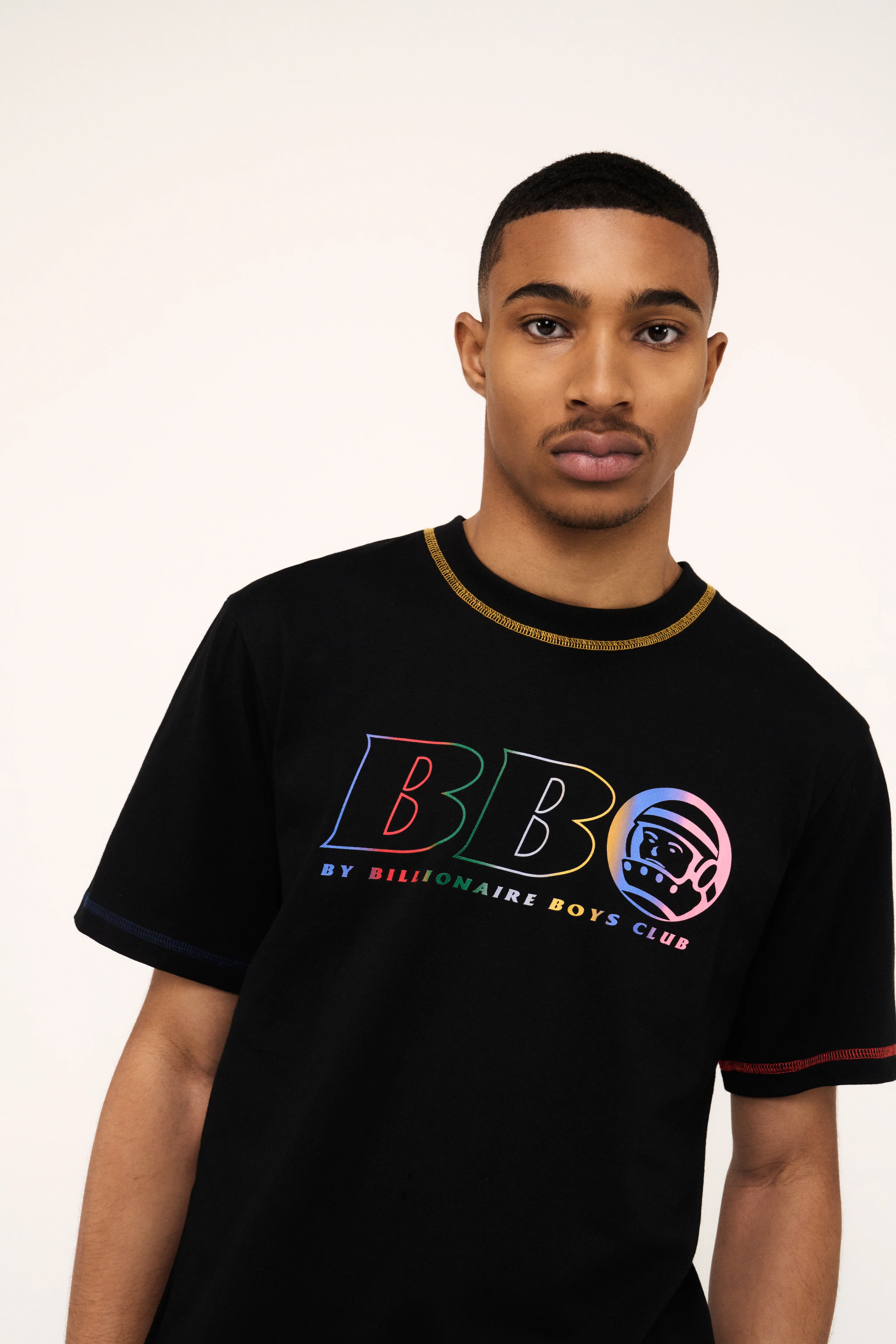 GRADIENT CONTRAST STITCH T-SHIRT - BLACK - Image 3