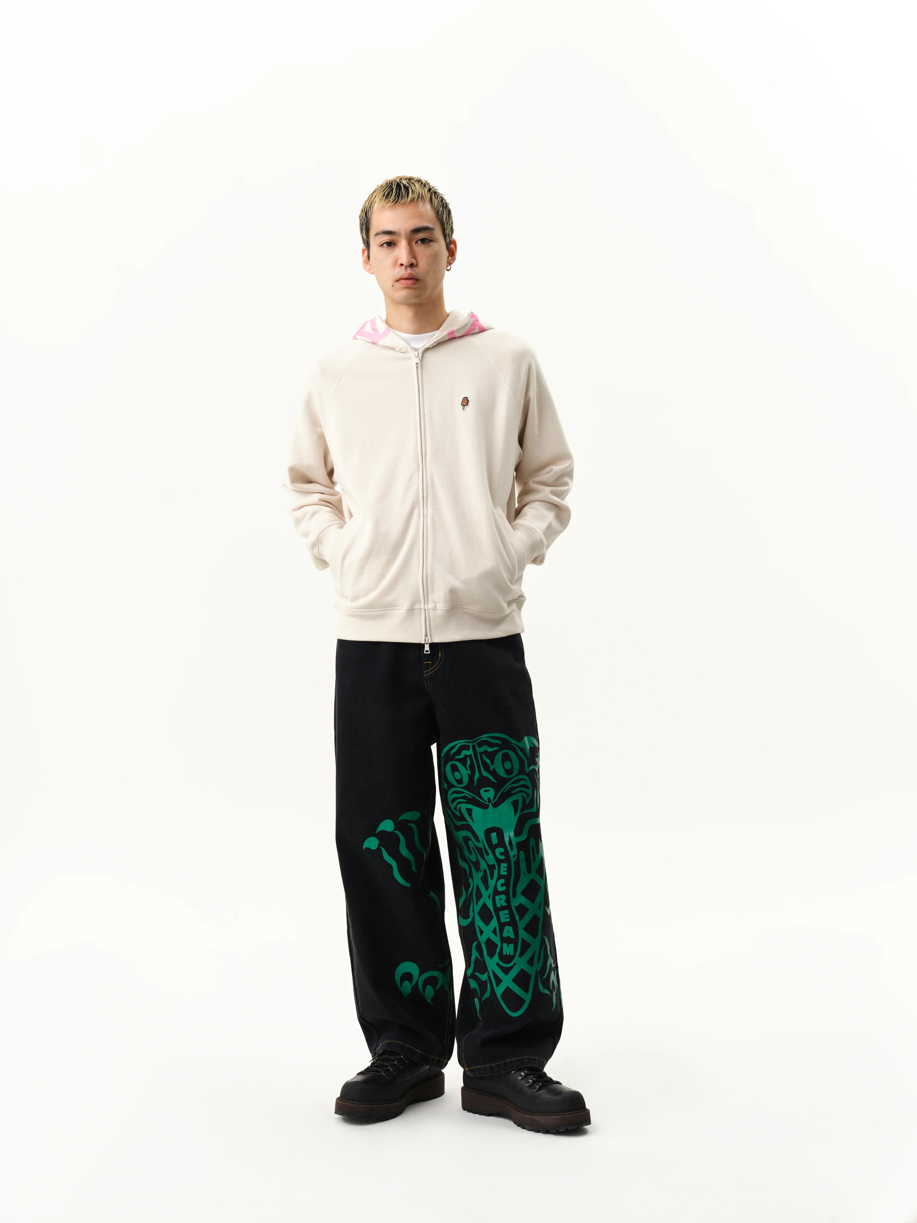GRADIENT SMILEY ZIP THROUGH HOOD - ECRU - Image 3