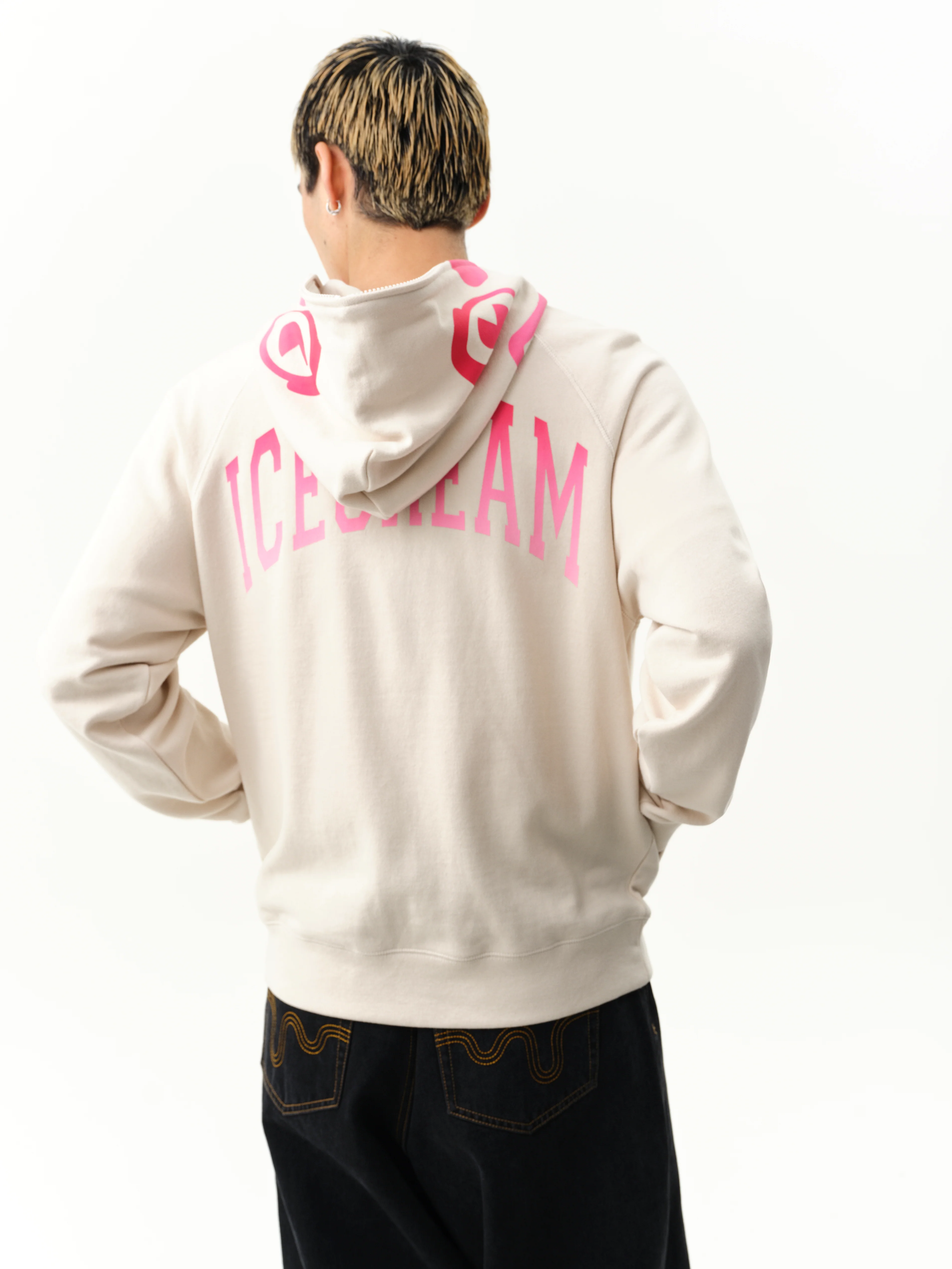 GRADIENT SMILEY ZIP THROUGH HOOD - ECRU - Image 4