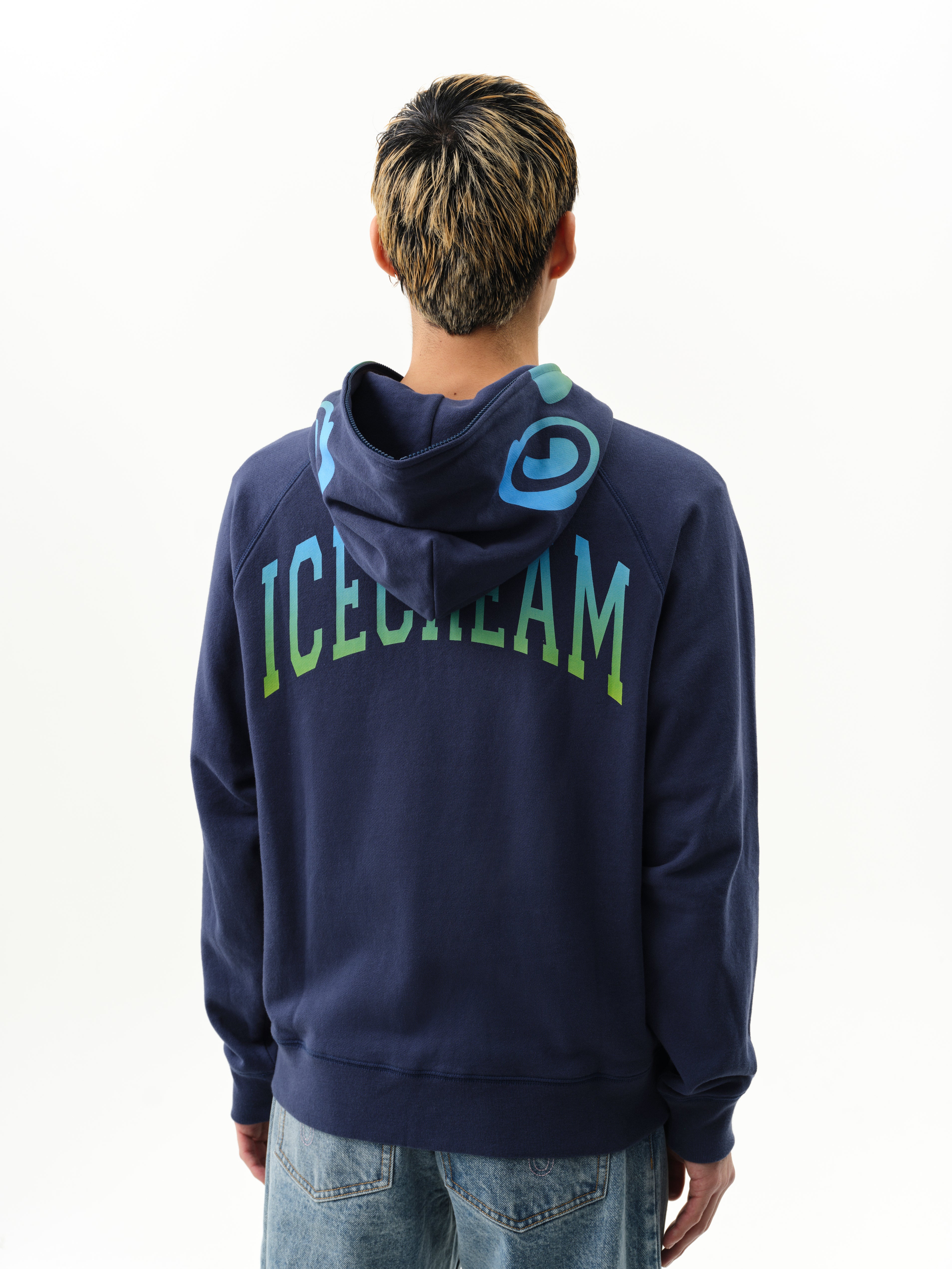 GRADIENT SMILEY ZIP THROUGH HOOD - NAVY - Image 4