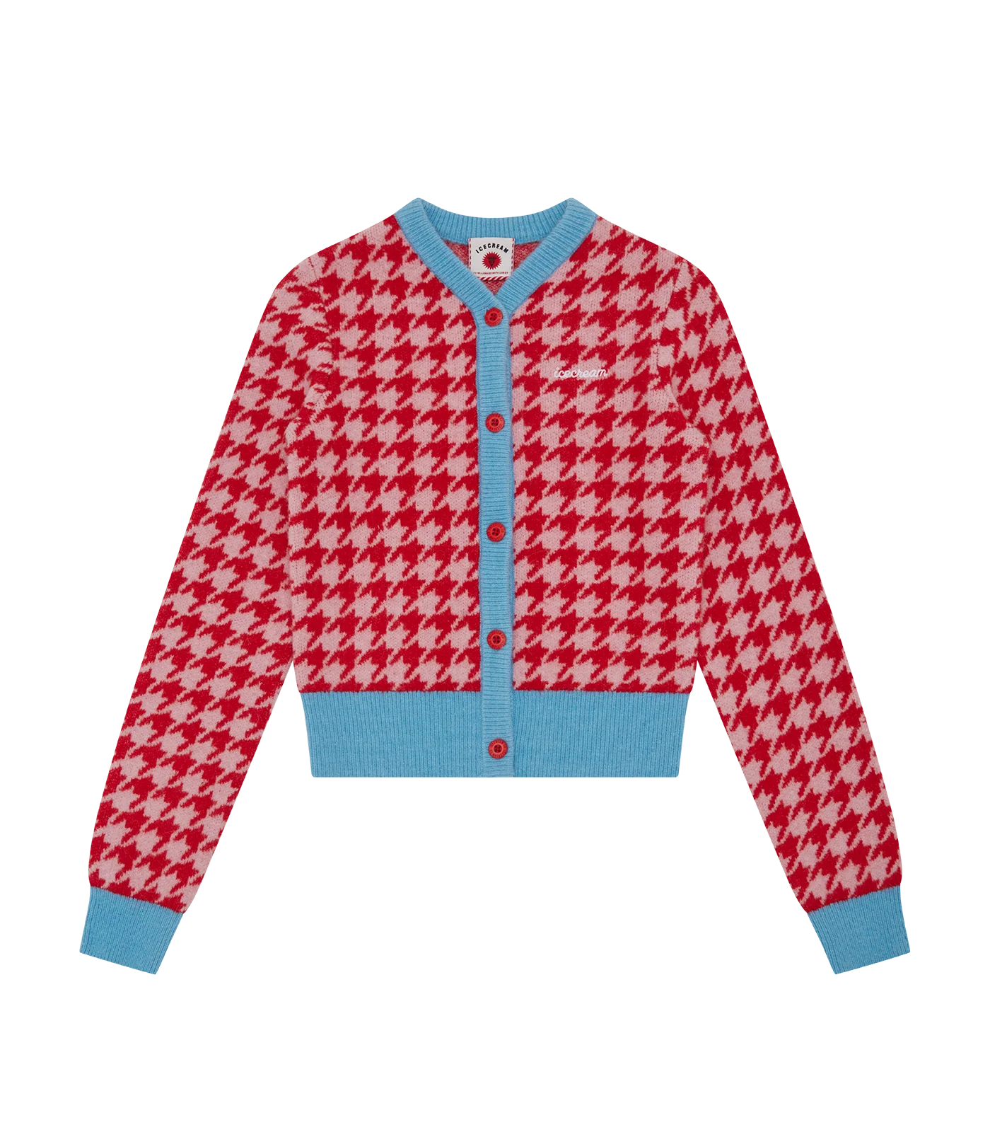 HOUNDSTOOTH KNIT CARDIGAN - PINK