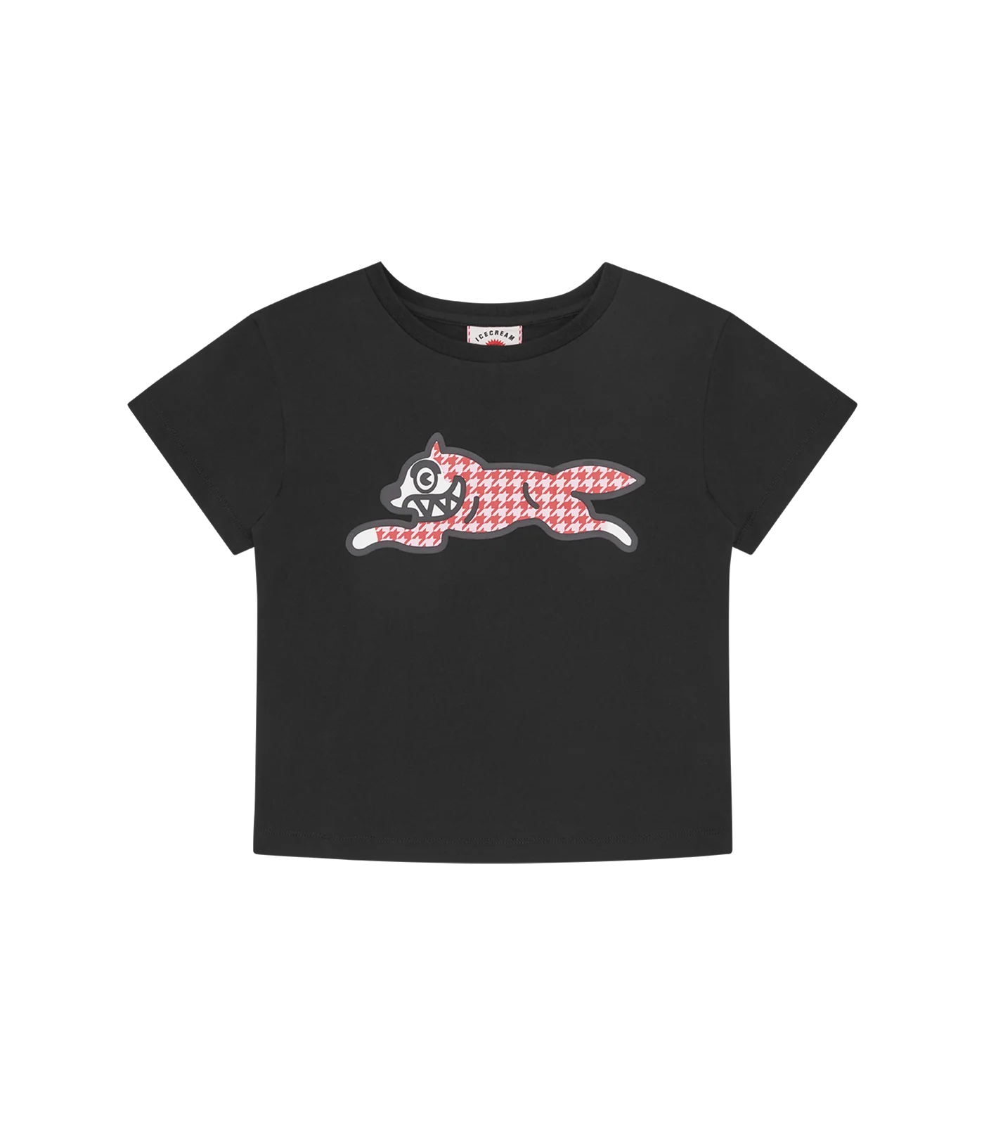 HOUNDSTOOTH RUNNING DOG BABY TEE - BLACK