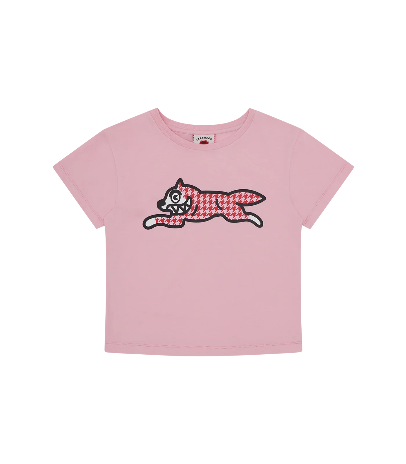 HOUNDSTOOTH RUNNING DOG BABY TEE - PINK