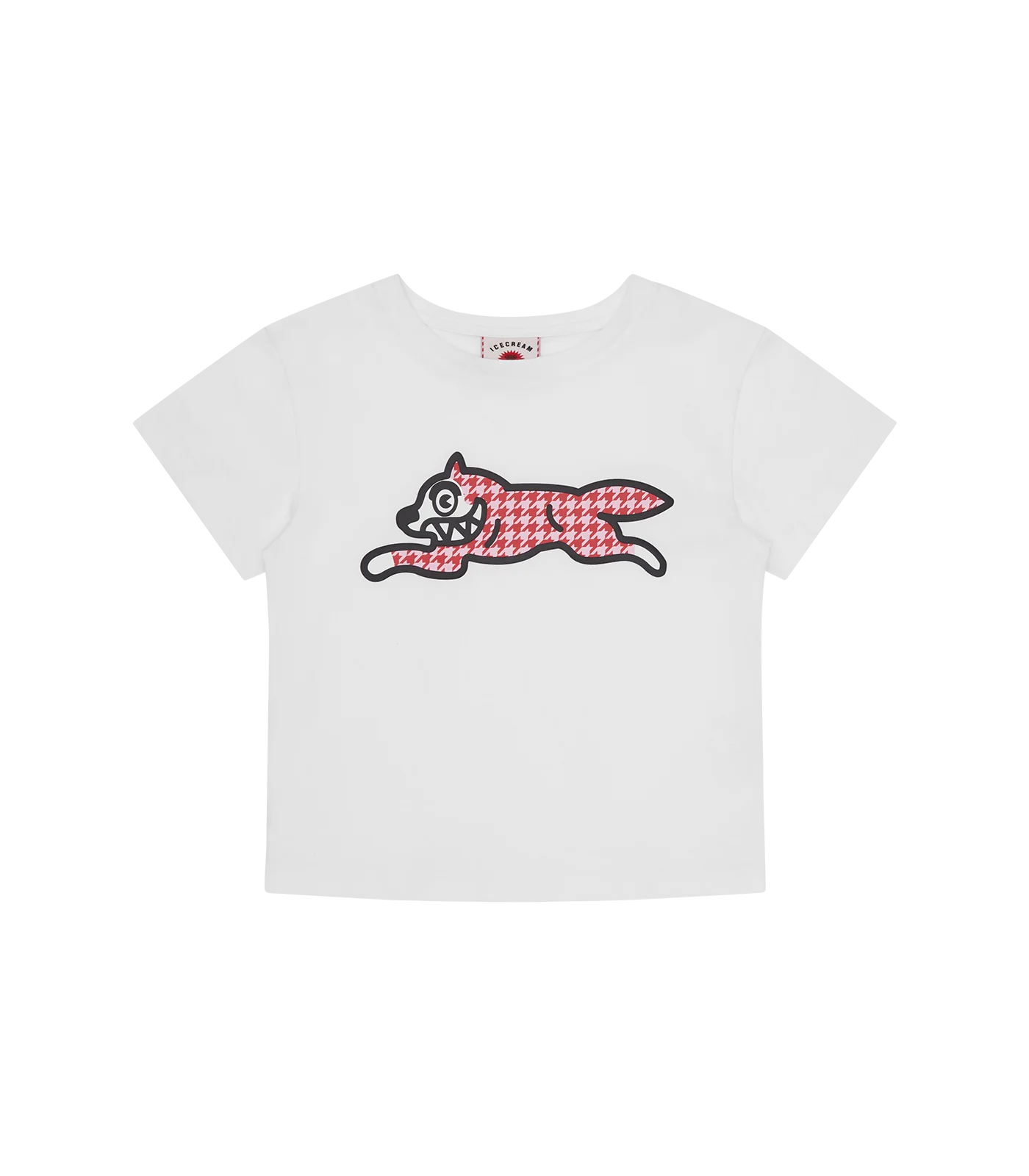 HOUNDSTOOTH RUNNING DOG BABY TEE - WHITE