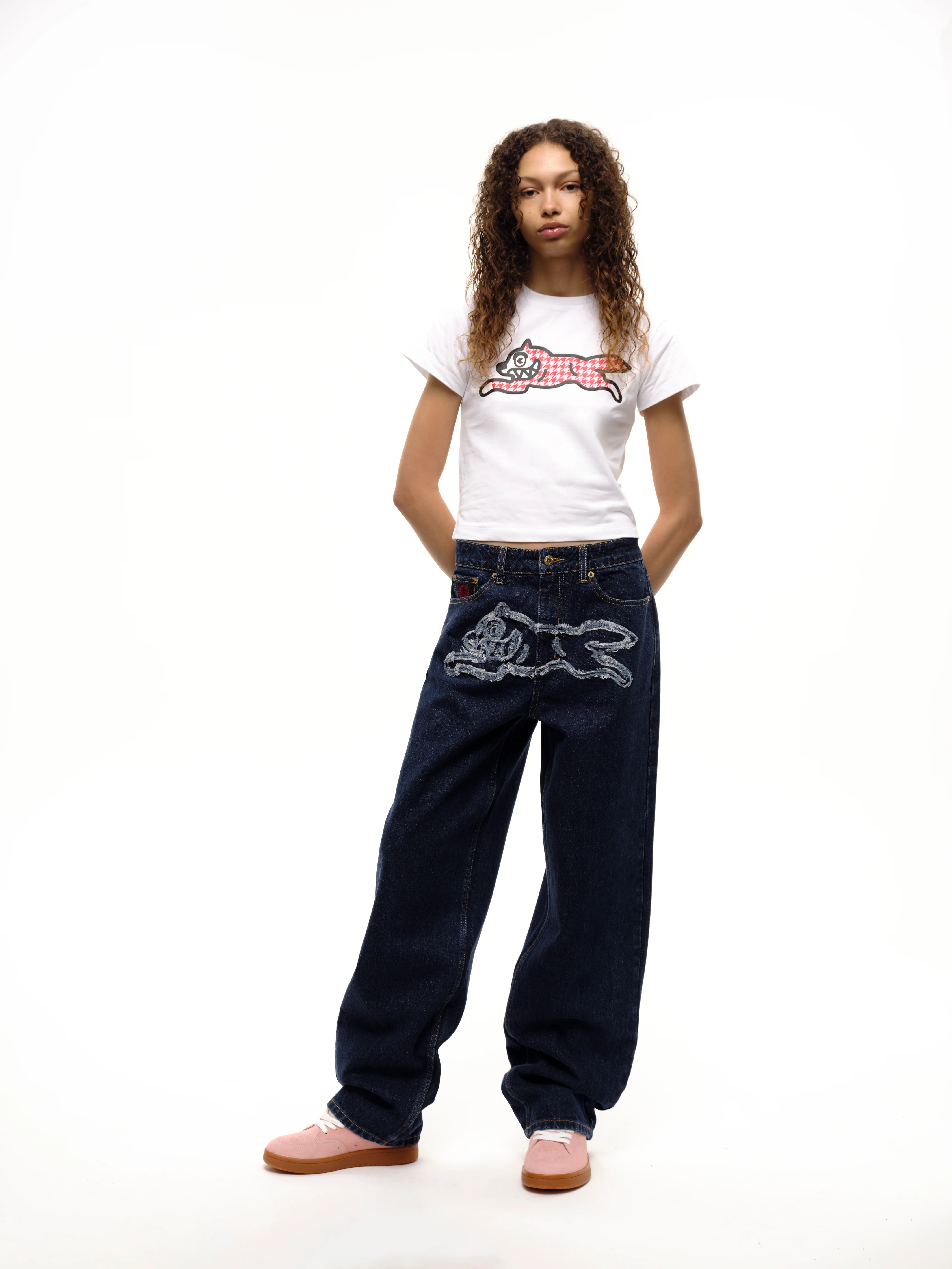 APPLIQUE RUNNING DOG DENIM PANTS - INDIGO - Image 3