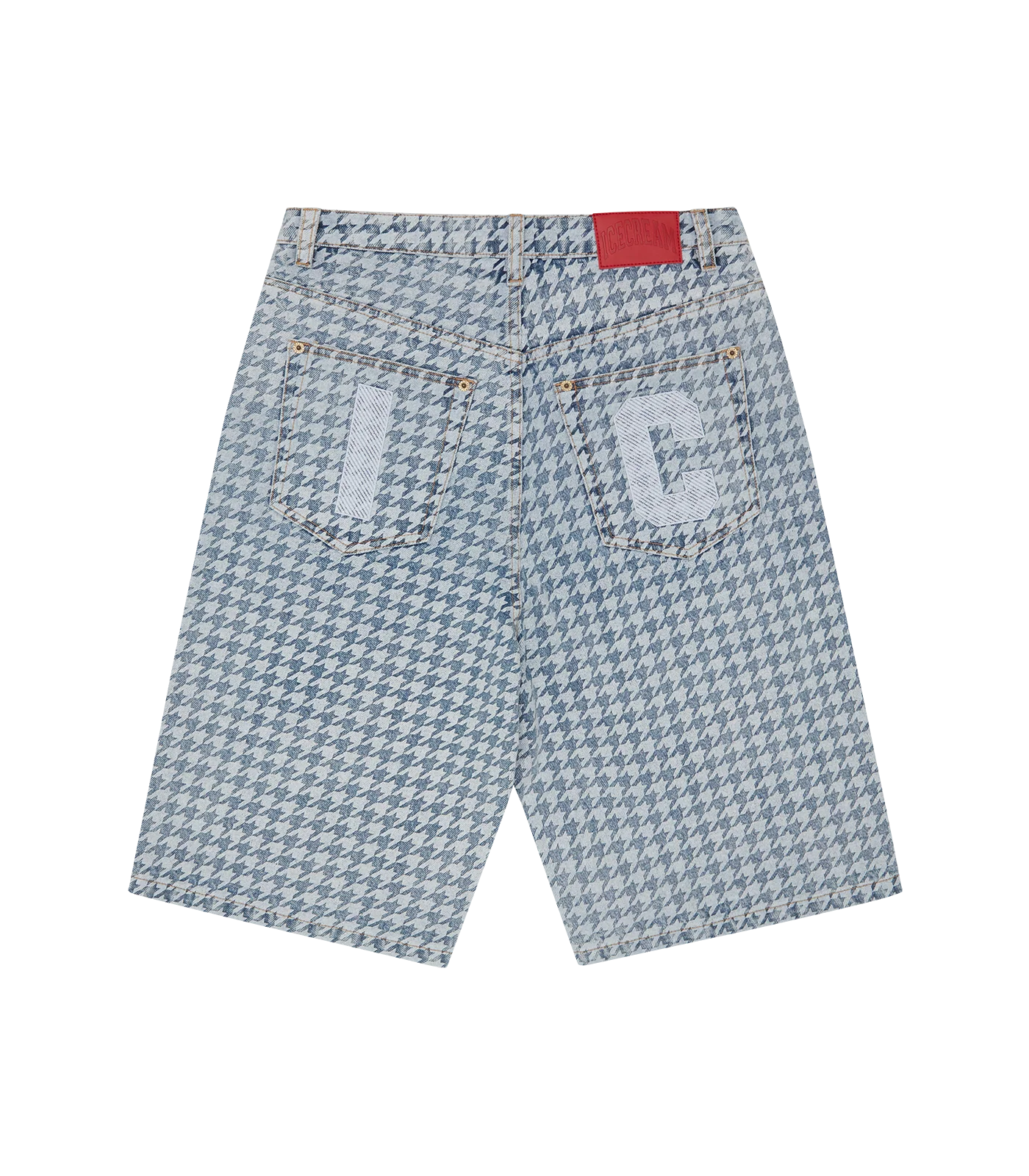 HOUNDSTOOTH RUNNING DOG DENIM SHORTS - LIGHT WASH BLUE - Image 2