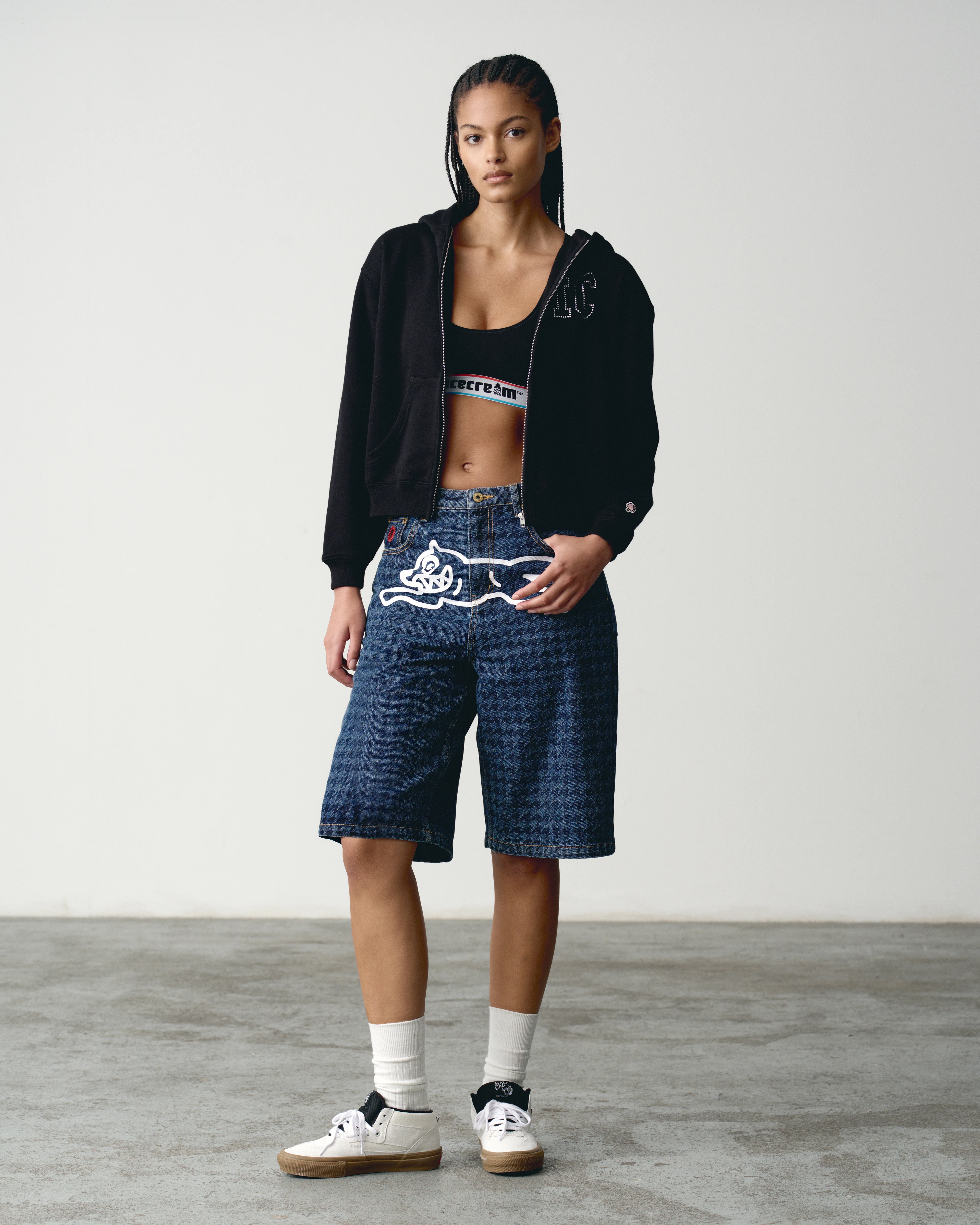 HOUNDSTOOTH RUNNING DOG JORTS - INDIGO - Image 3