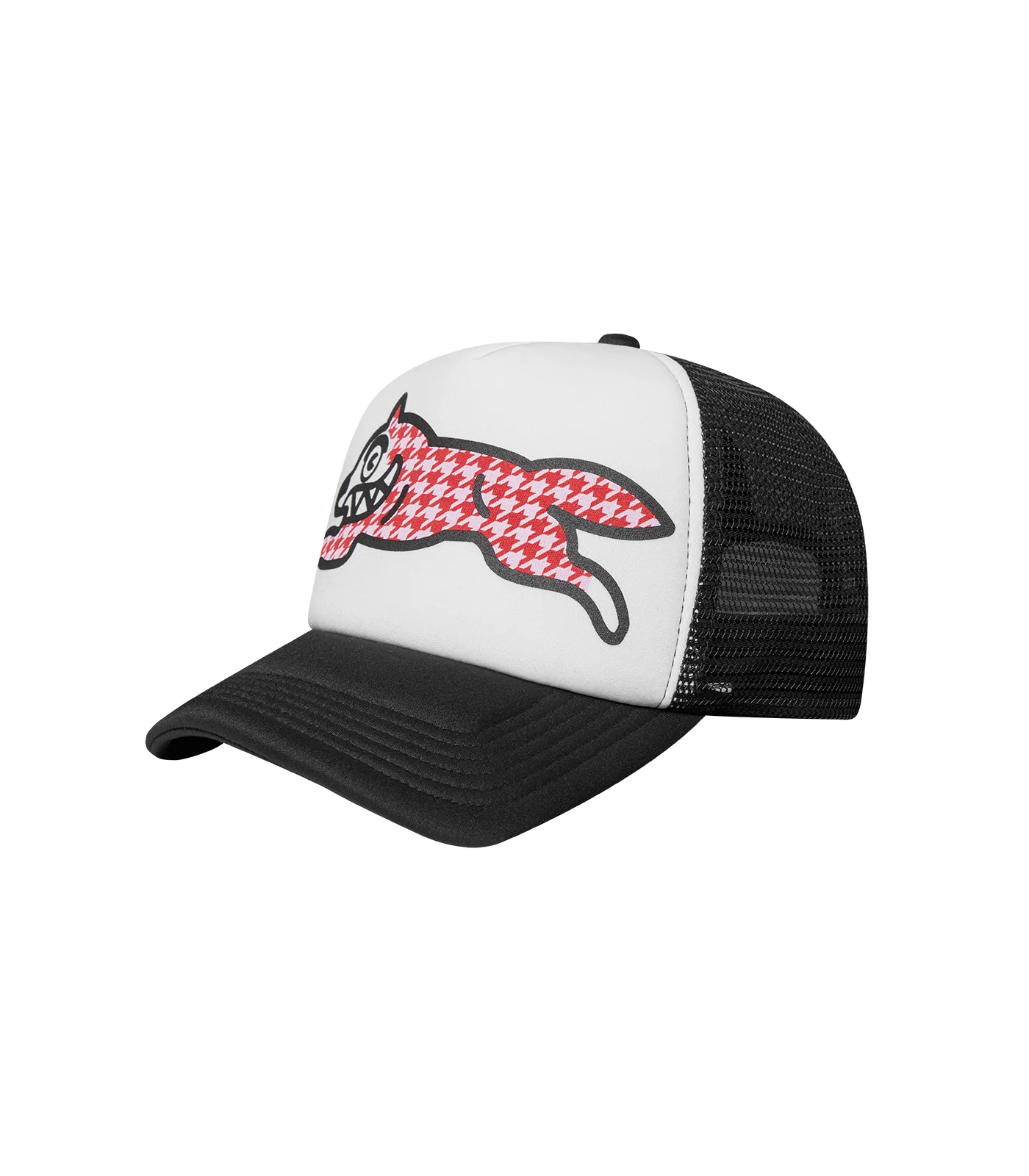 HOUNDSTOOTH RUNNING DOG TRUCKER CAP - BLACK