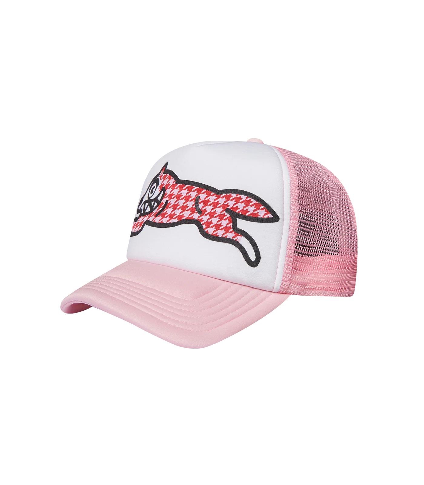 HOUNDSTOOTH RUNNING DOG TRUCKER CAP - PINK