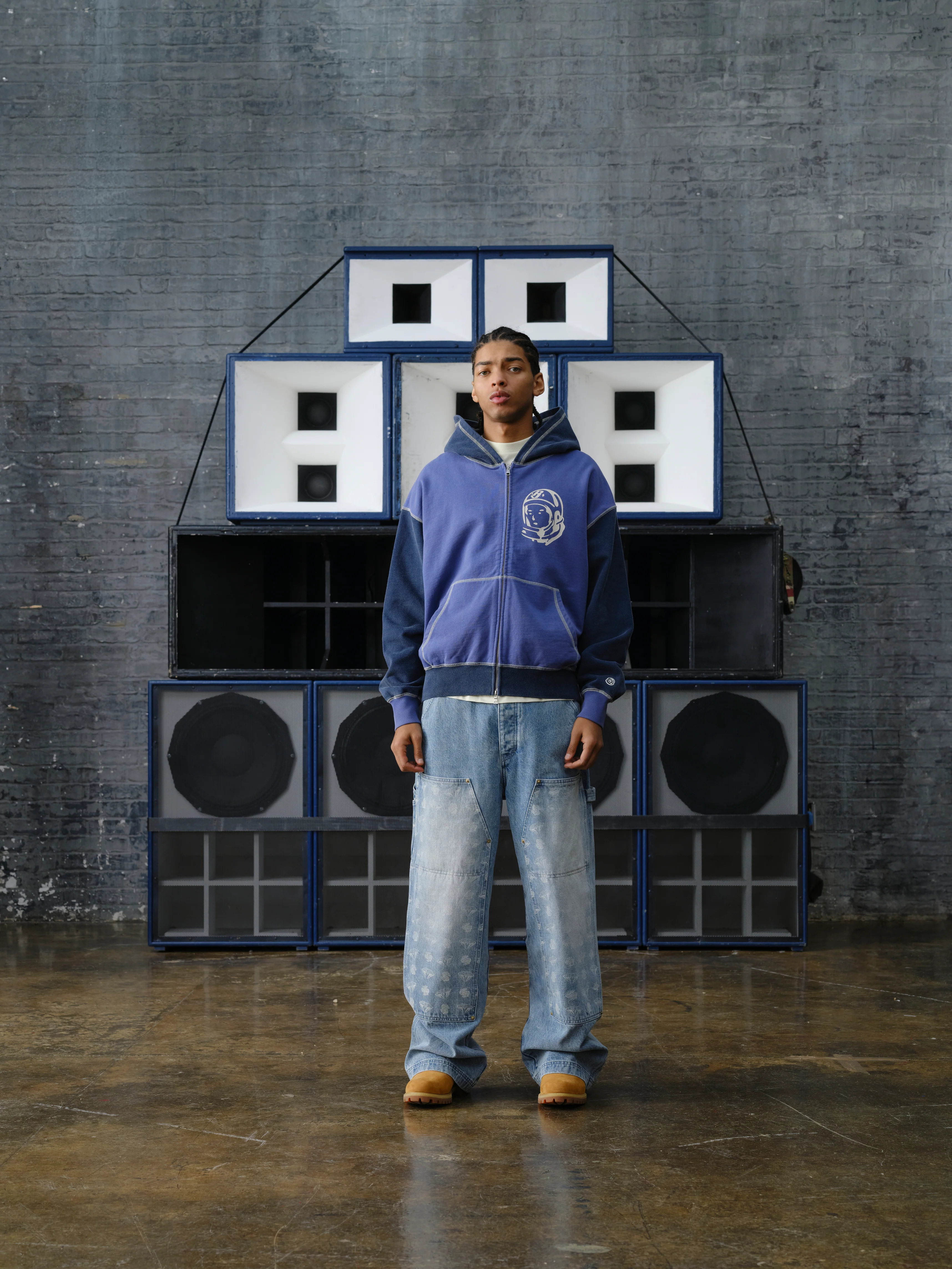 OVERSIZED COLLEGE ZIP THROUGH HOOD - INDIGO - Image 3