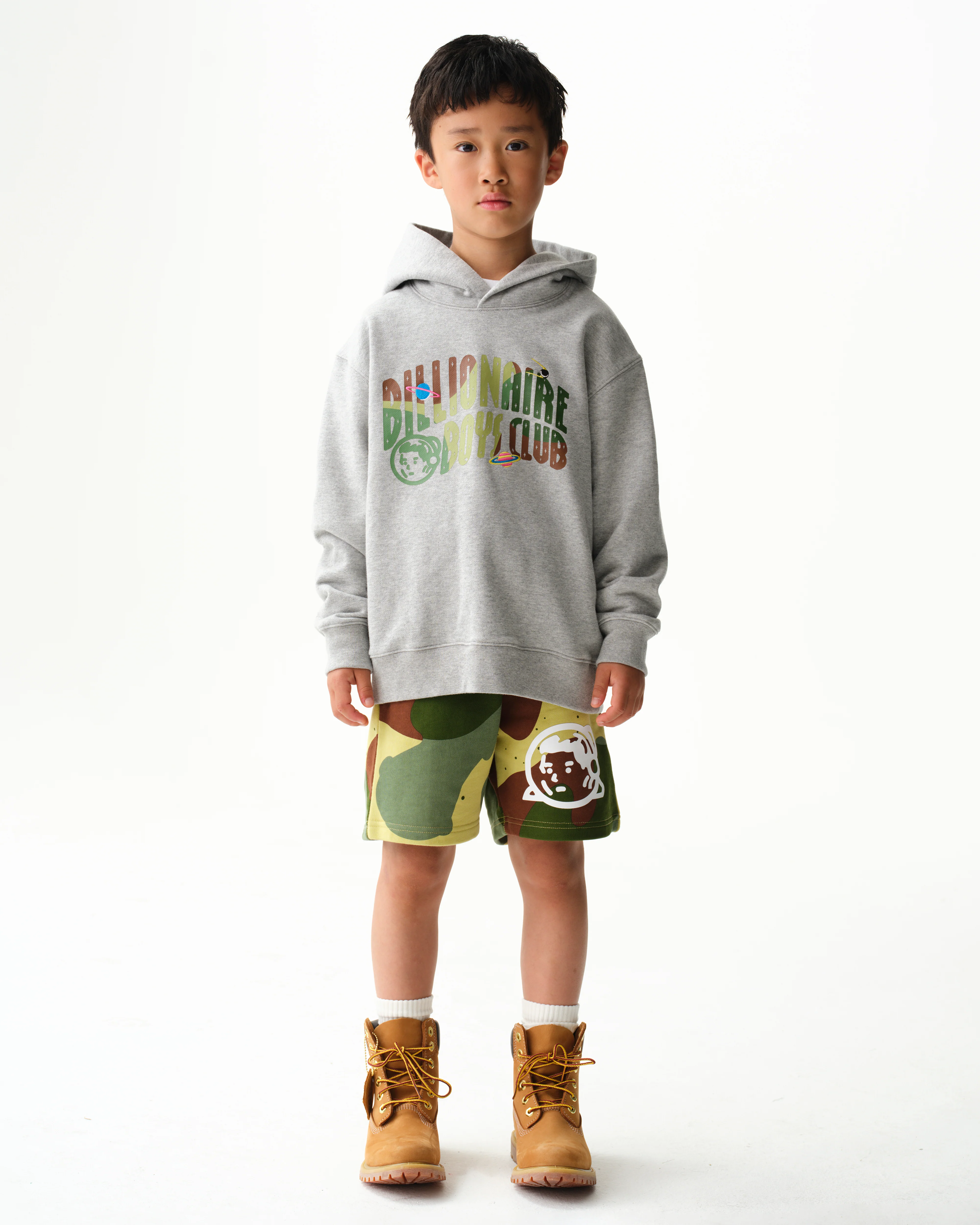 KIDS SPACE CAMO ARCH LOGO POPOVER HOOD - HEATHER GREY - Image 3