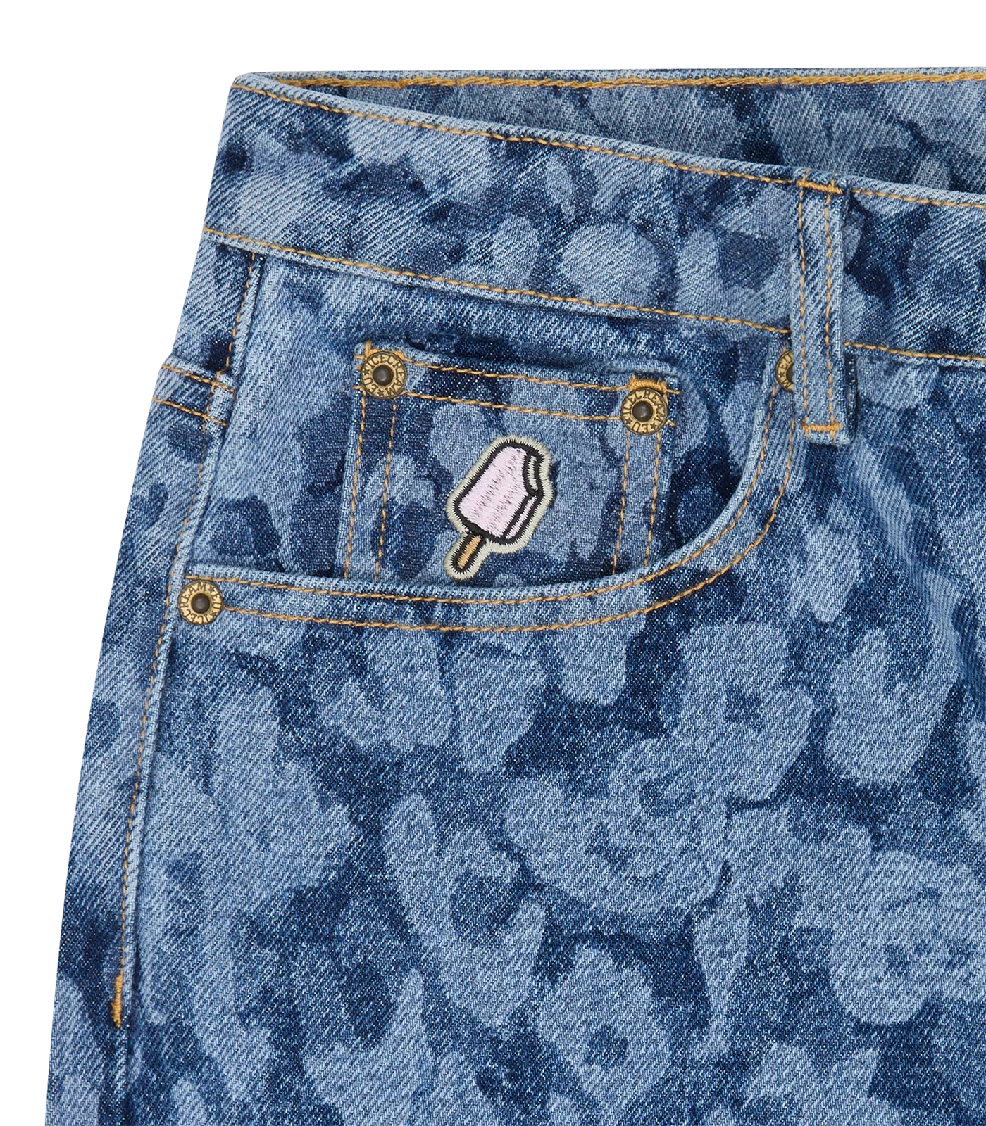 LASER CAMO DENIM PANTS - MID WASH BLUE - Image 3