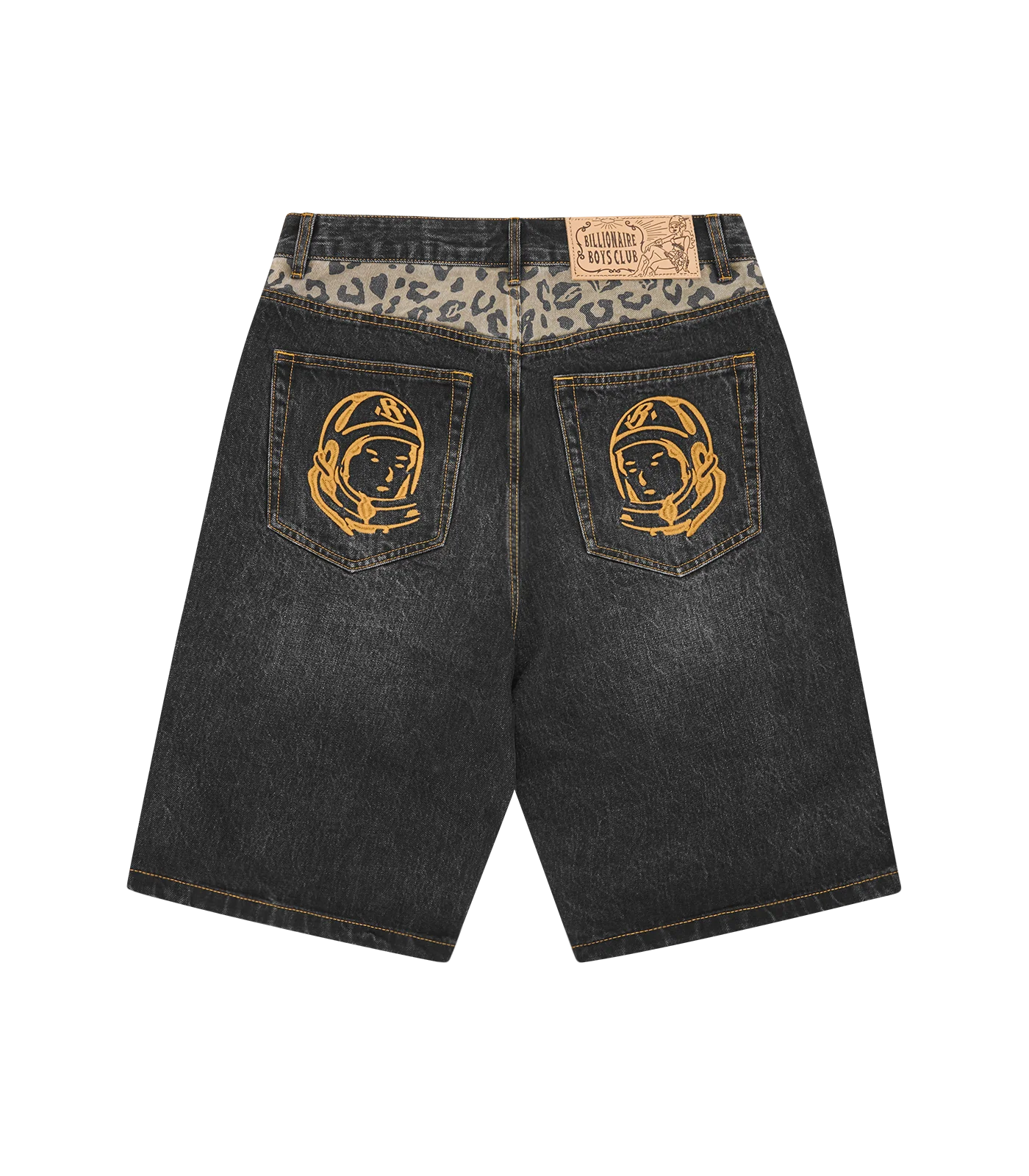 LEOPARD PRINT PANEL ASTRO DENIM SHORTS - BLACK - Image 2