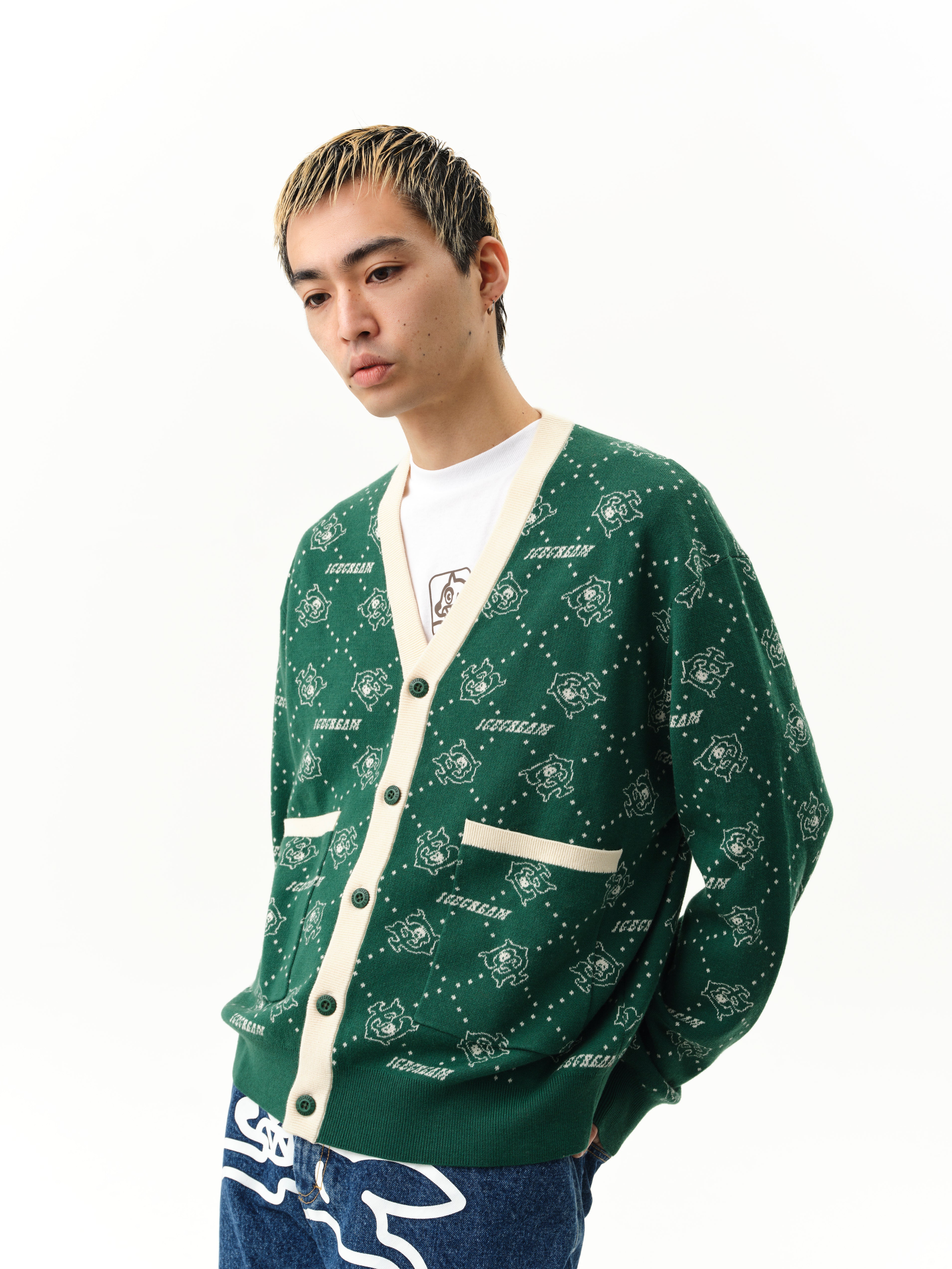 MONOGRAM KNIT CARDIGAN - GREEN - Image 3