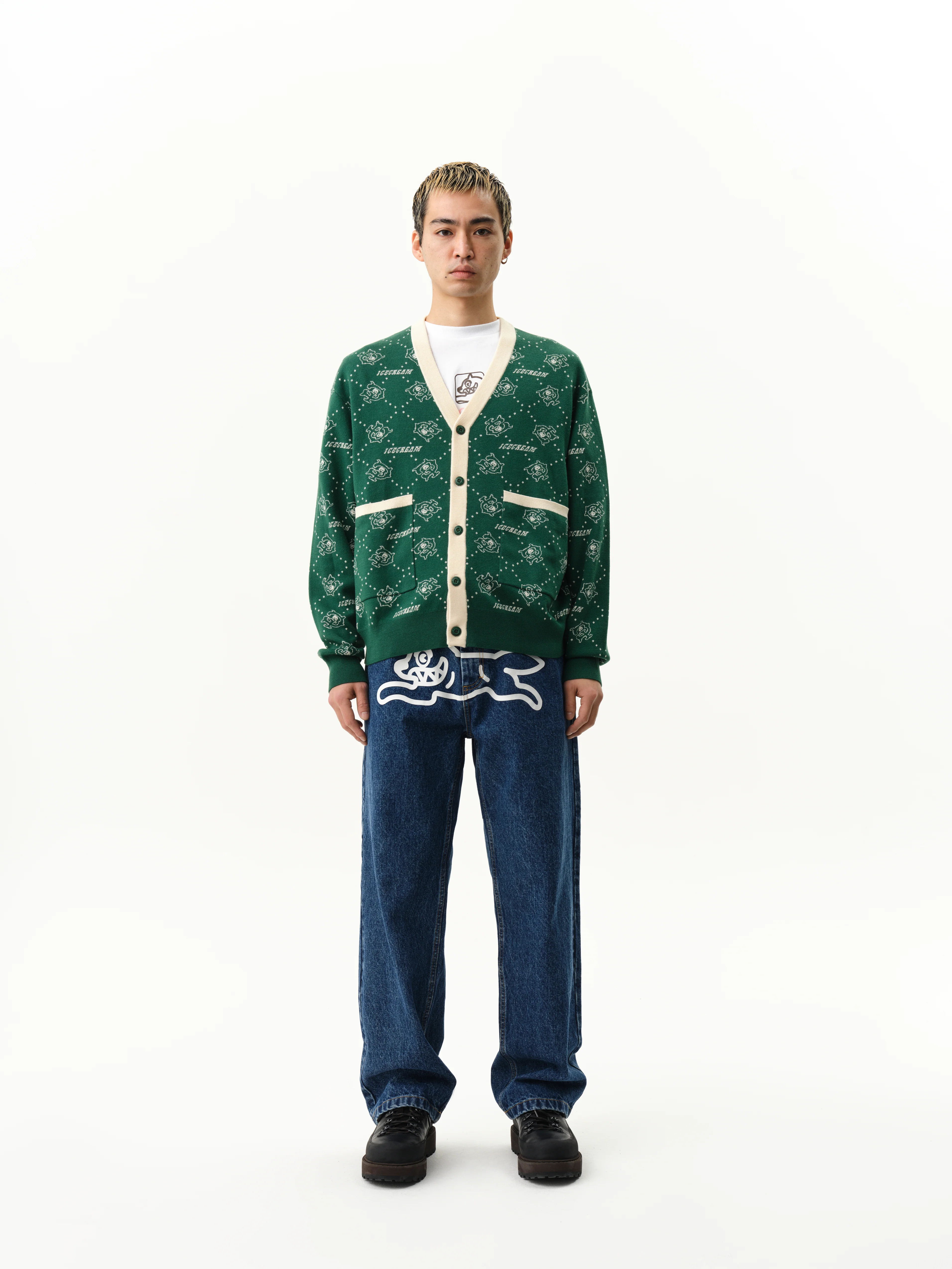 MONOGRAM KNIT CARDIGAN - GREEN - Image 4