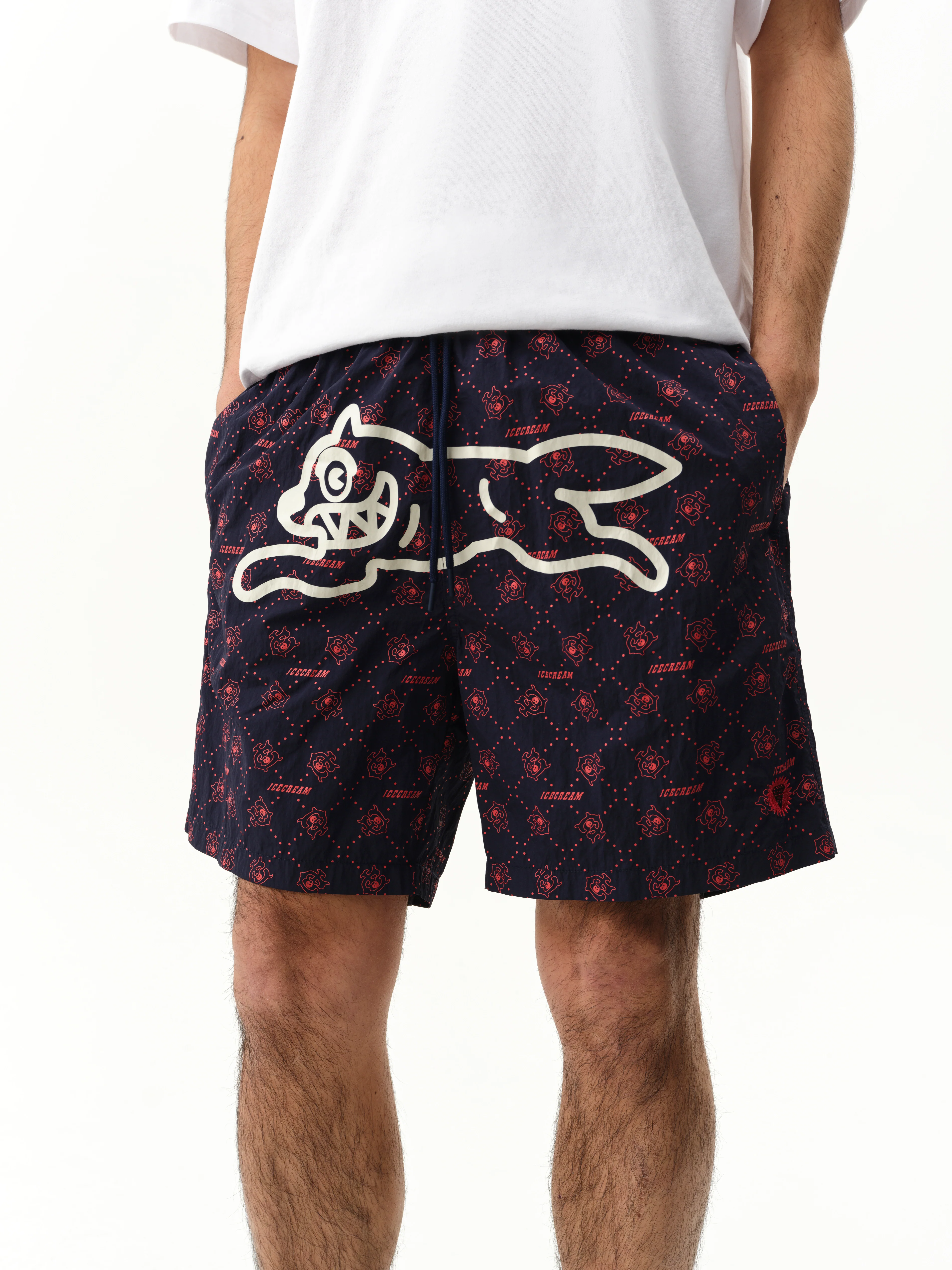 MONOGRAM RUNNING DOG SWIM SHORTS - NAVY/RED - Image 3