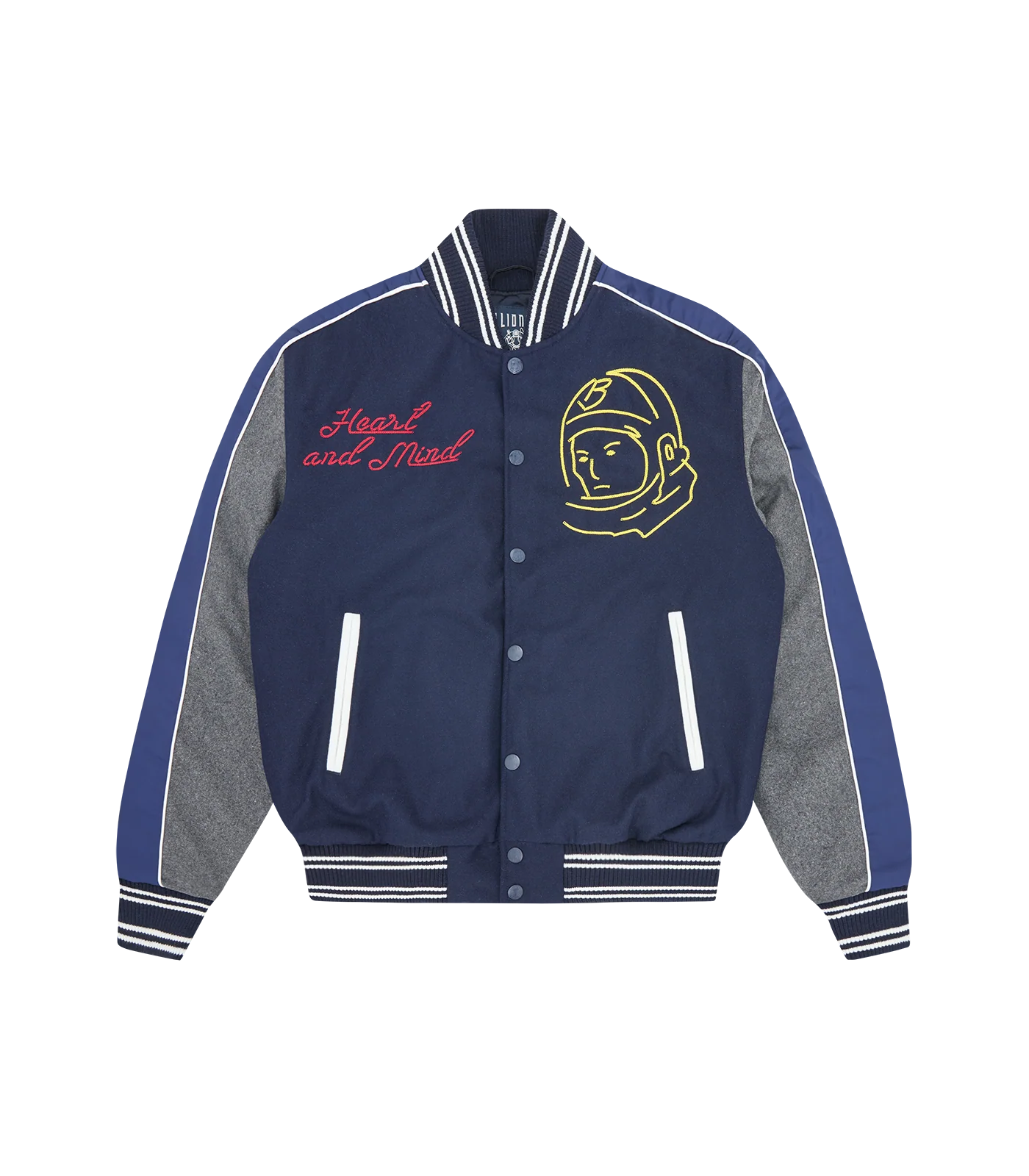 NEON ARCH LOGO VARSITY JACKET - NAVY
