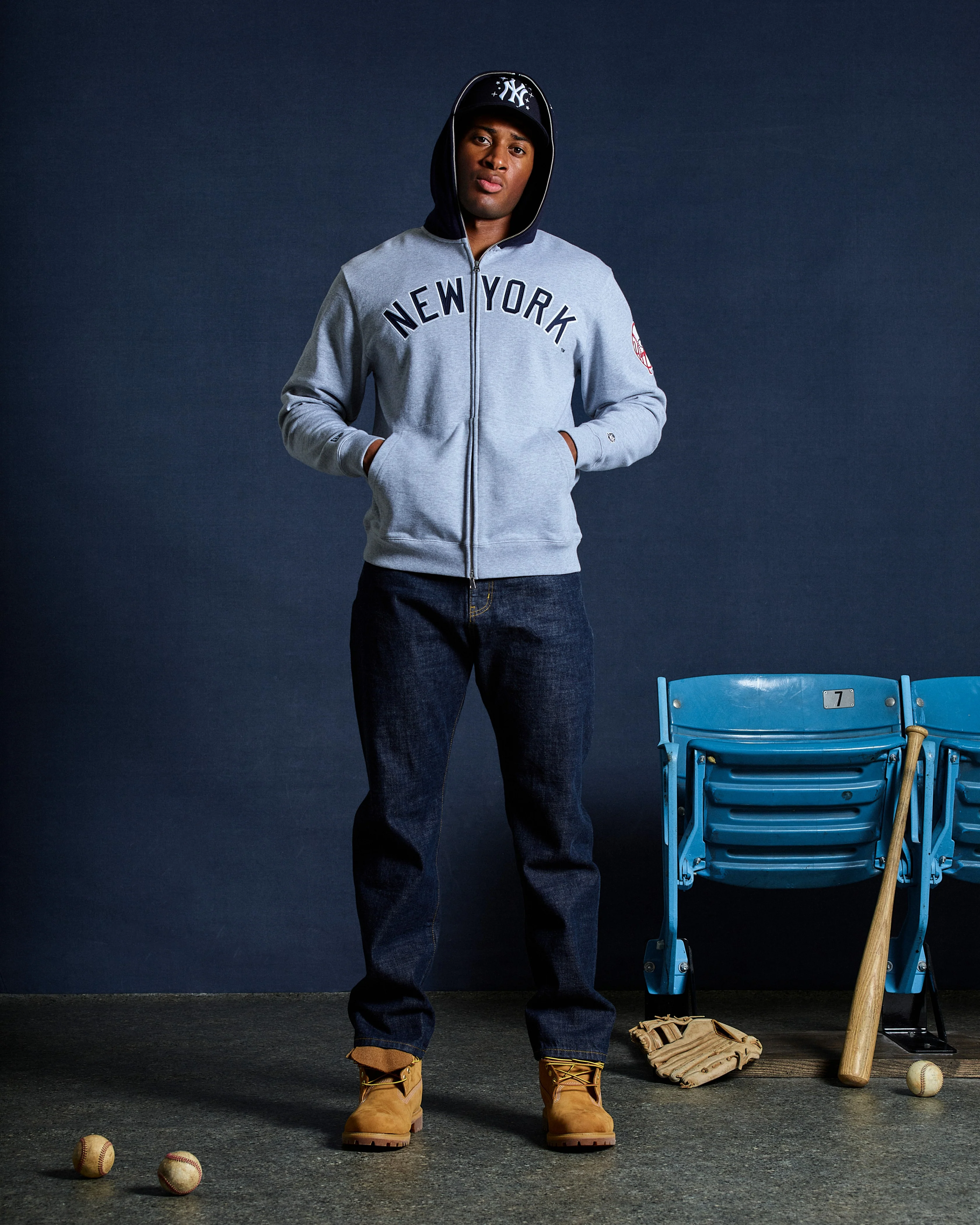 NYY BLOCKED ZIP THROUGH HOOD - GREY - Image 3