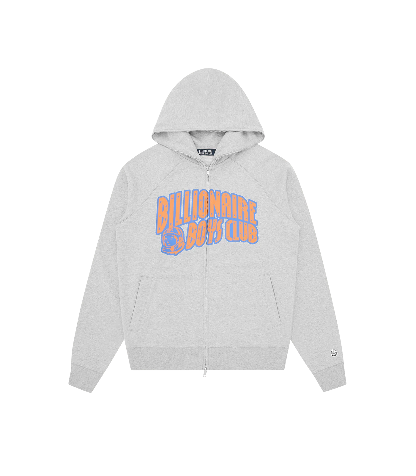 OUTLINE ARCH LOGO ZIP THROUGH HOOD - HEATHER GREY/RED