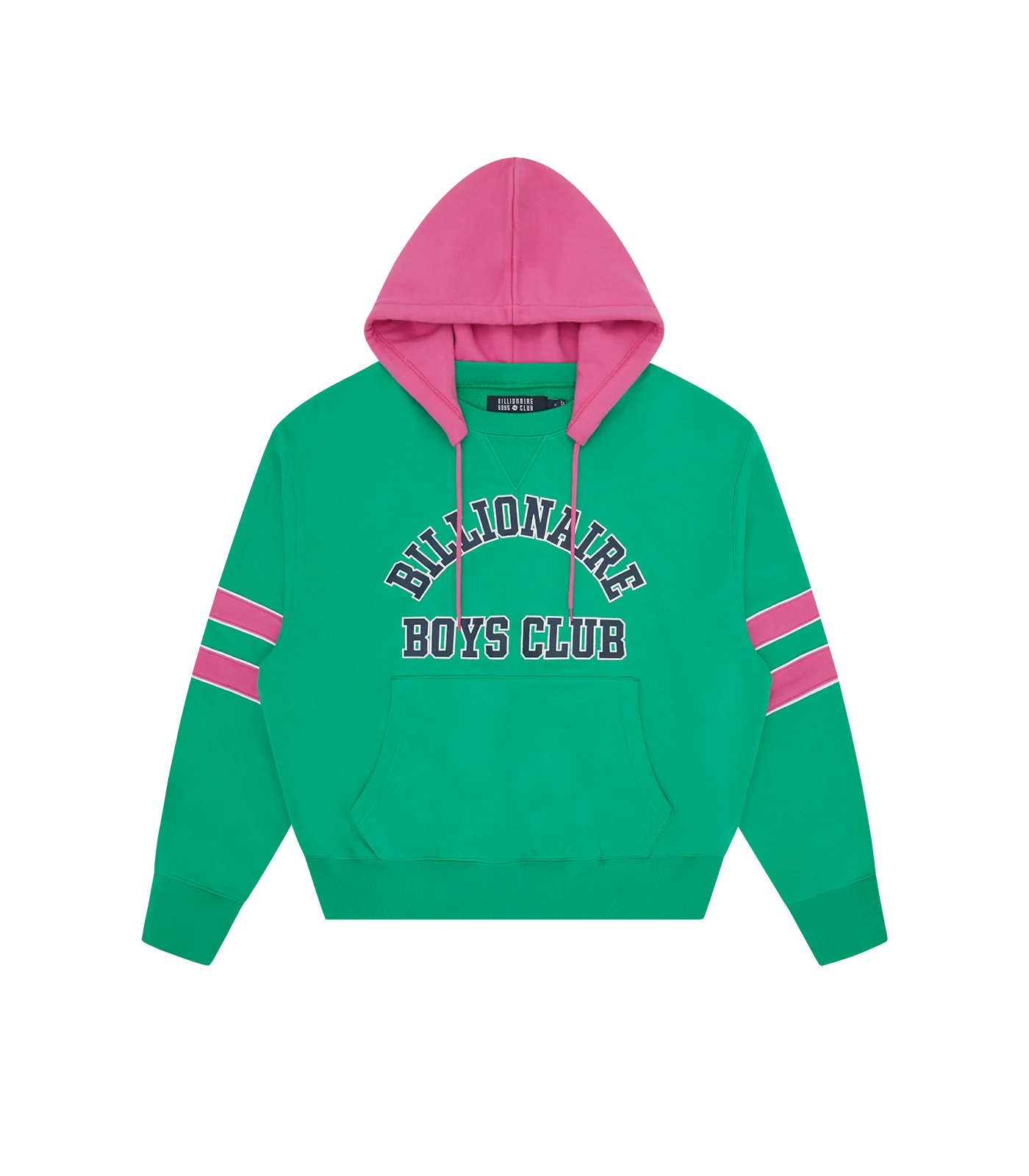 OVERSIZED COLLEGE POPOVER HOOD - GREEN/PINK