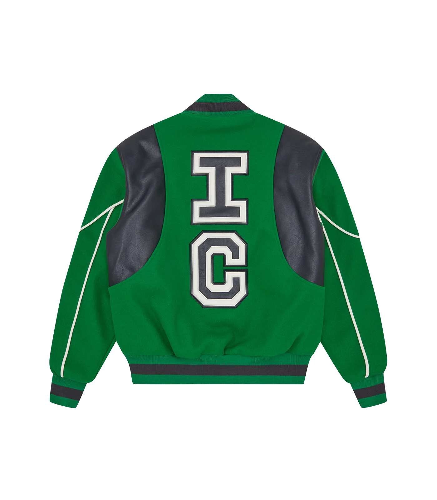 PANELLED VARSITY JACKET - GREEN - Image 2