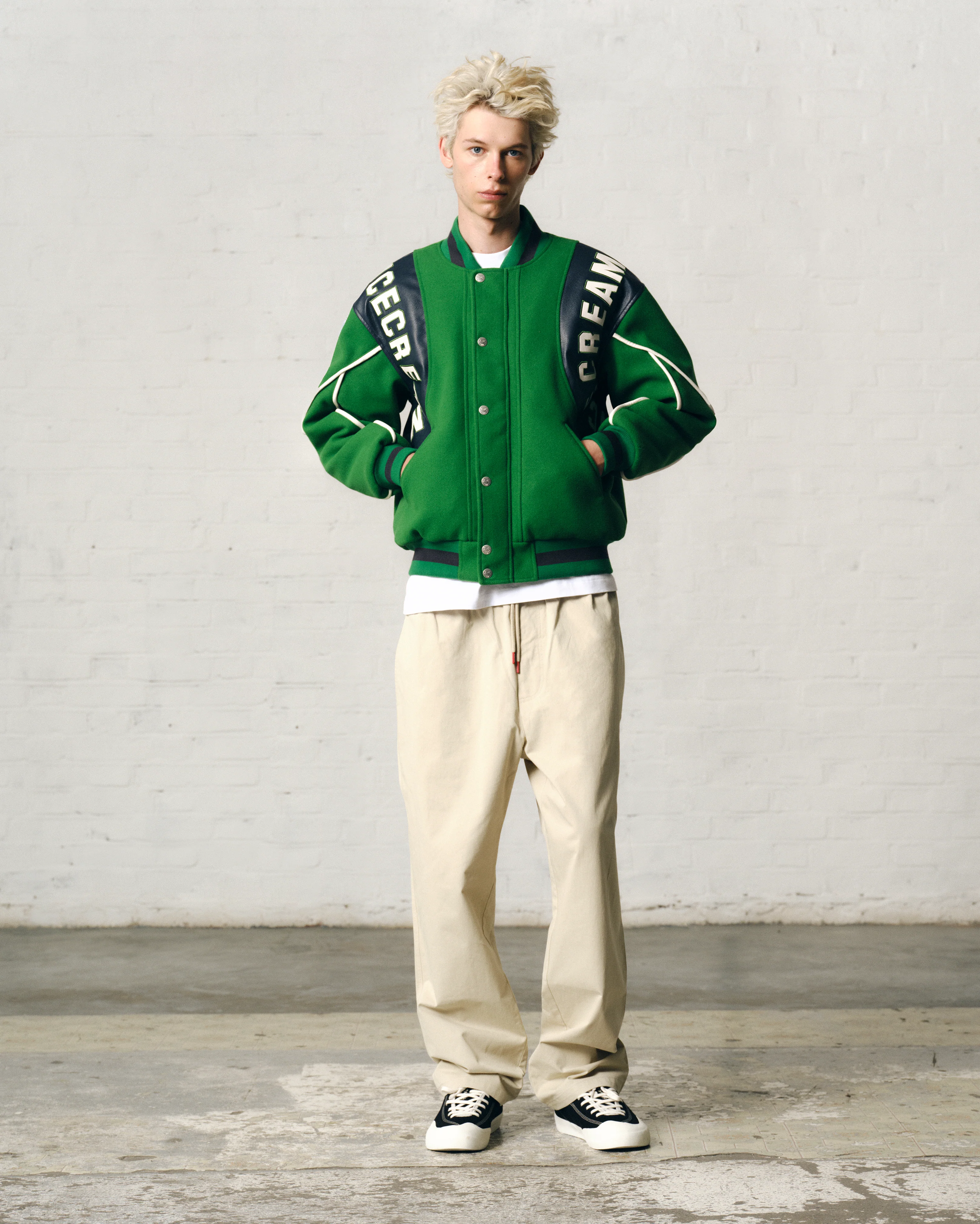 PANELLED VARSITY JACKET - GREEN - Image 3