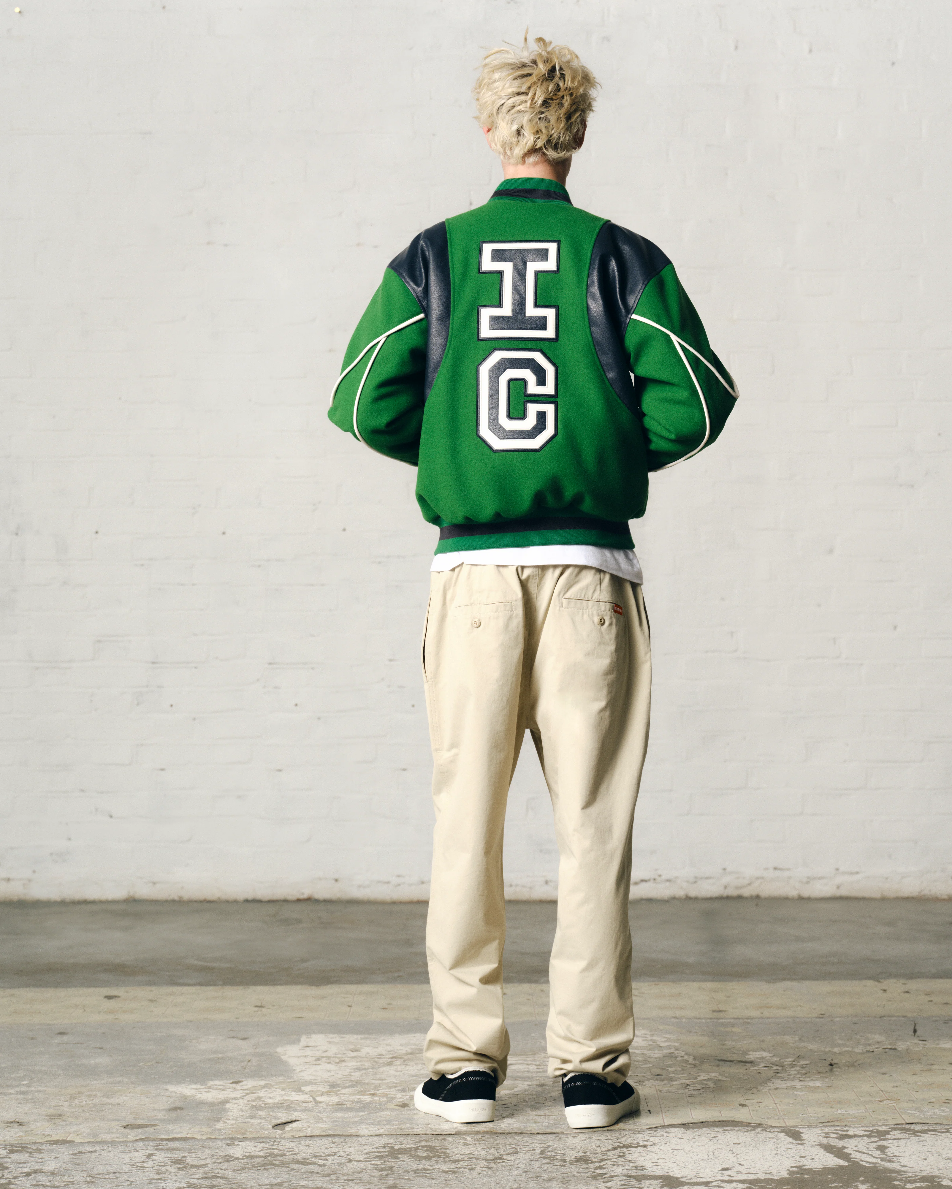 PANELLED VARSITY JACKET - GREEN - Image 4