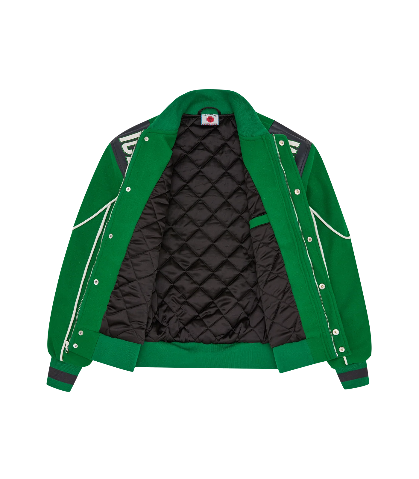 PANELLED VARSITY JACKET - GREEN - Image 5