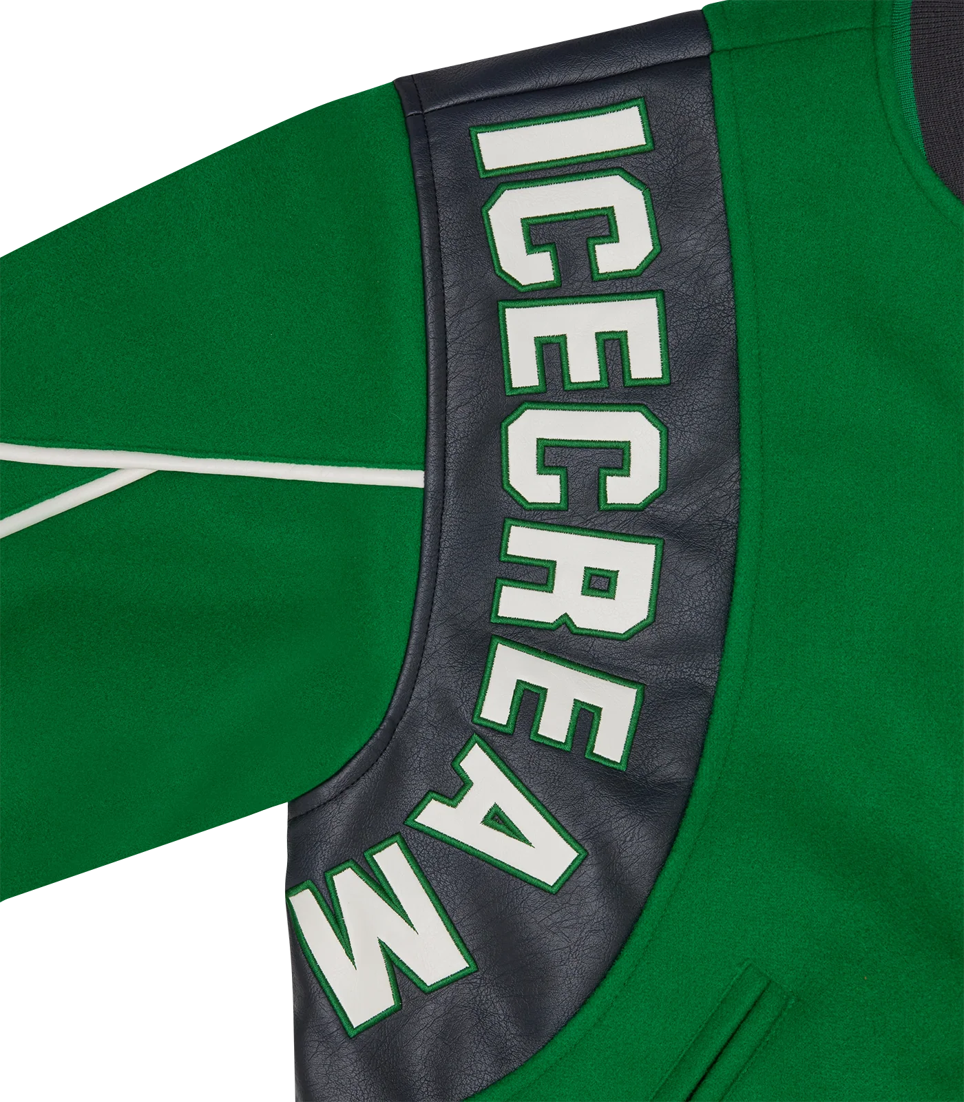 PANELLED VARSITY JACKET - GREEN - Image 6