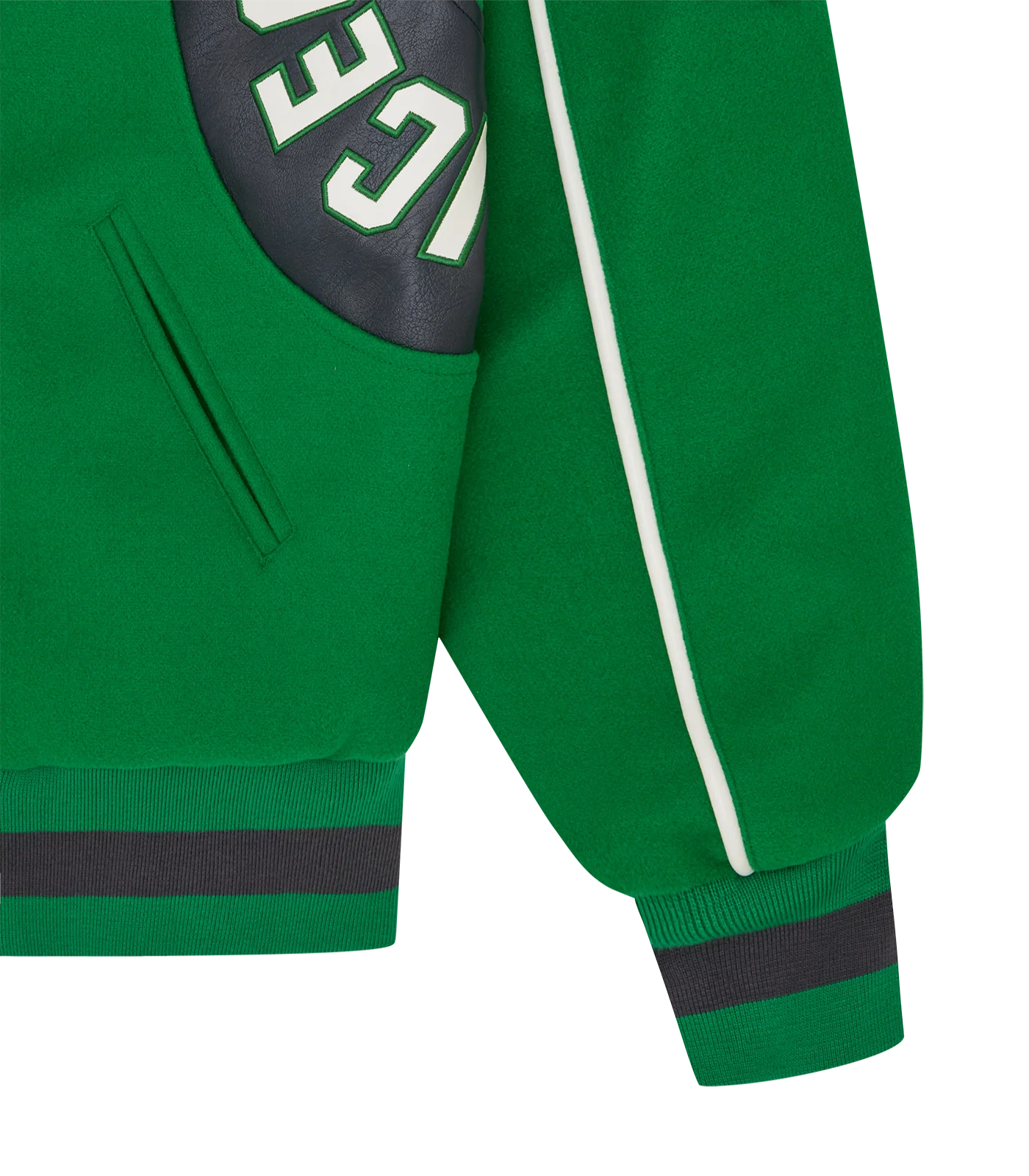 PANELLED VARSITY JACKET - GREEN - Image 7