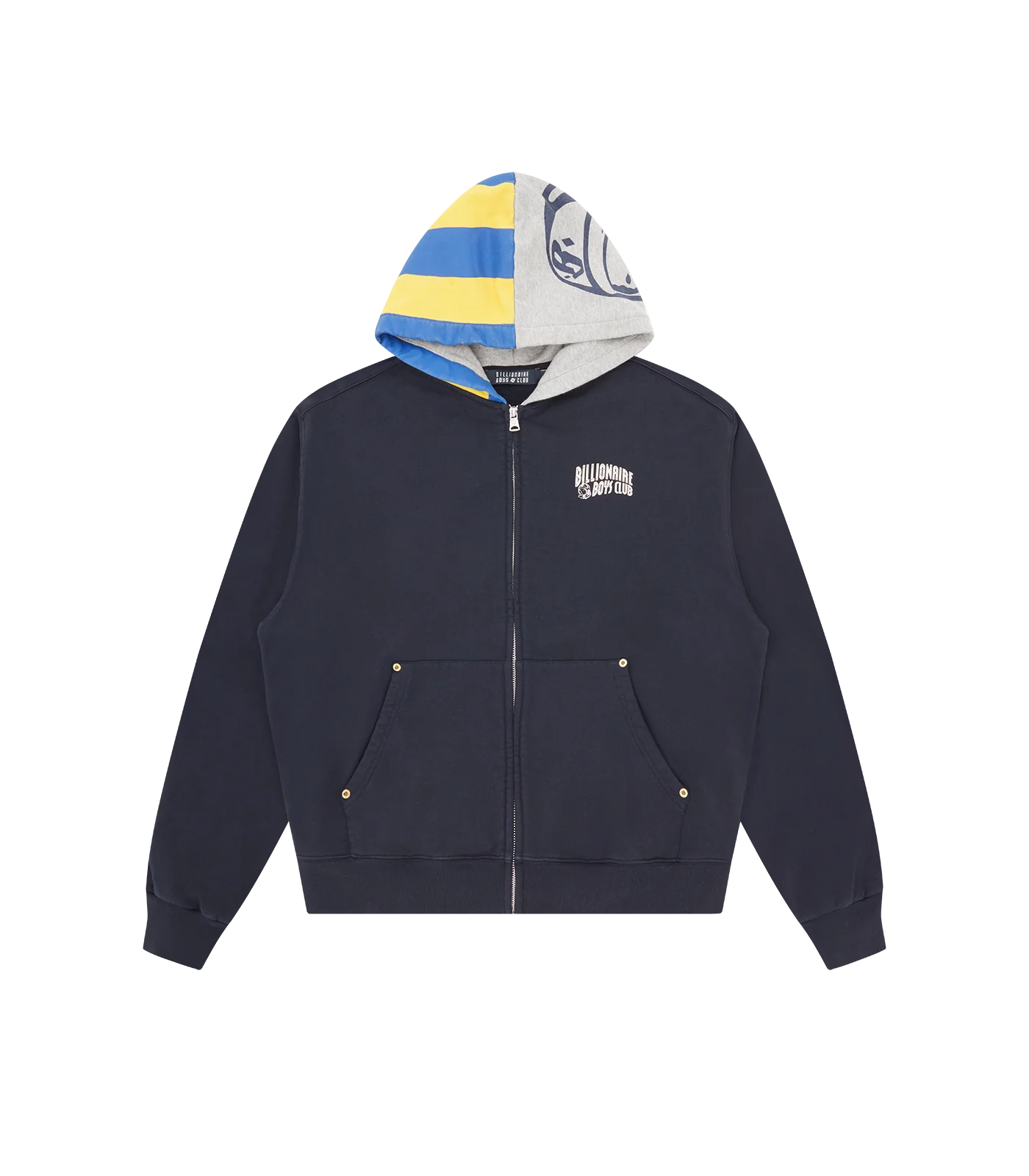 PATCHWORK OVERSIZED ZIP THROUGH HOOD - NAVY