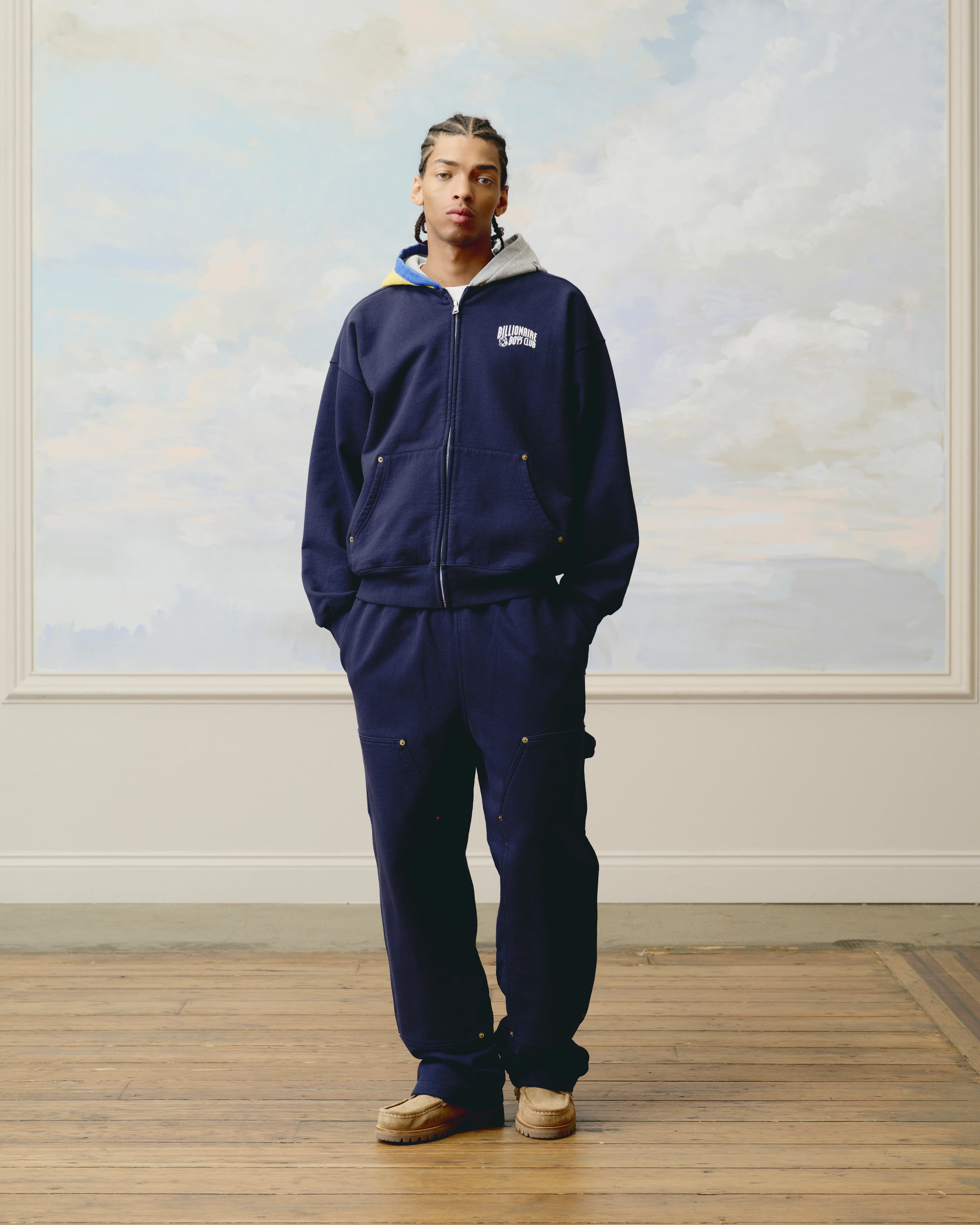 PATCHWORK OVERSIZED ZIP THROUGH HOOD - NAVY - Image 2