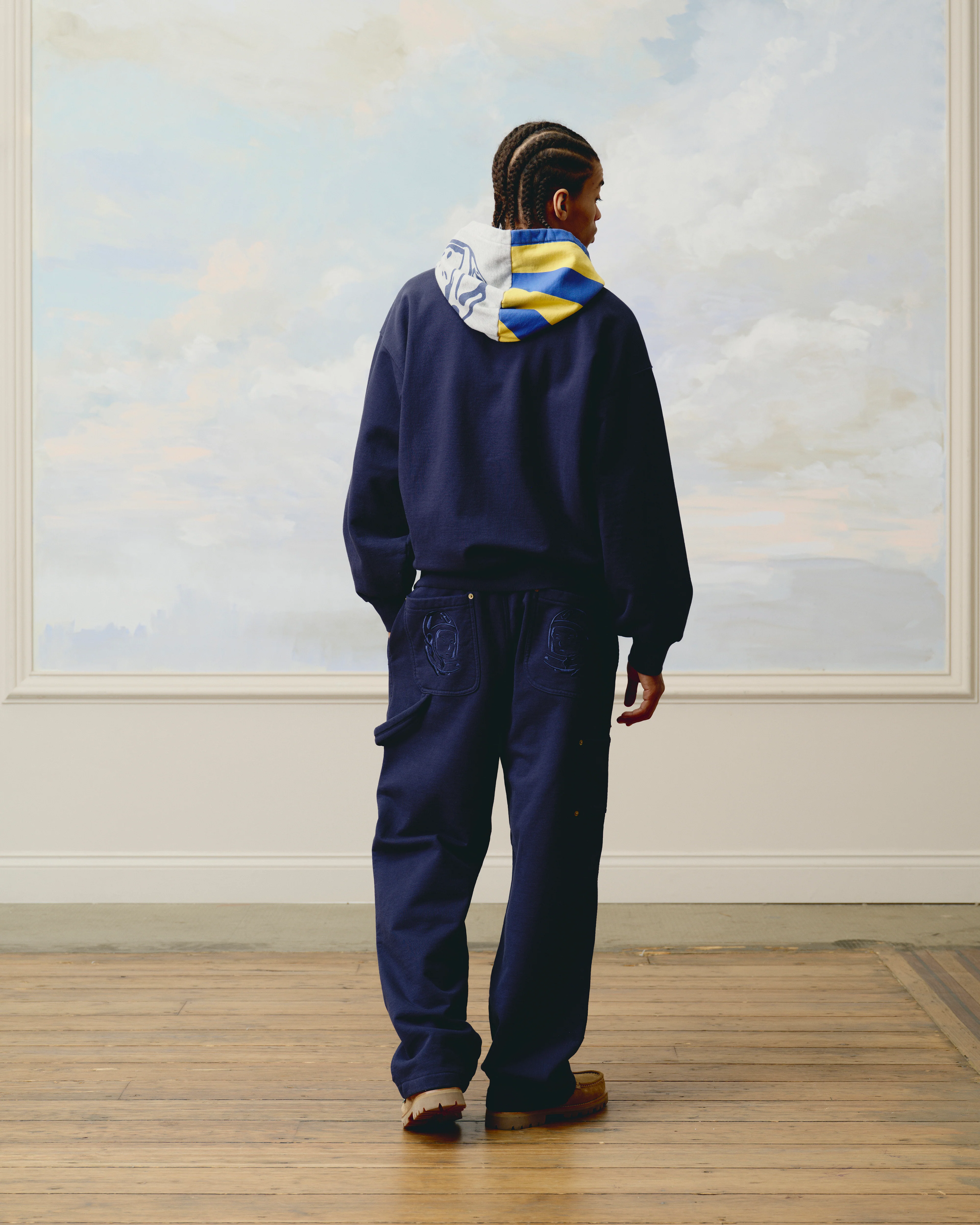 PATCHWORK OVERSIZED ZIP THROUGH HOOD - NAVY - Image 3