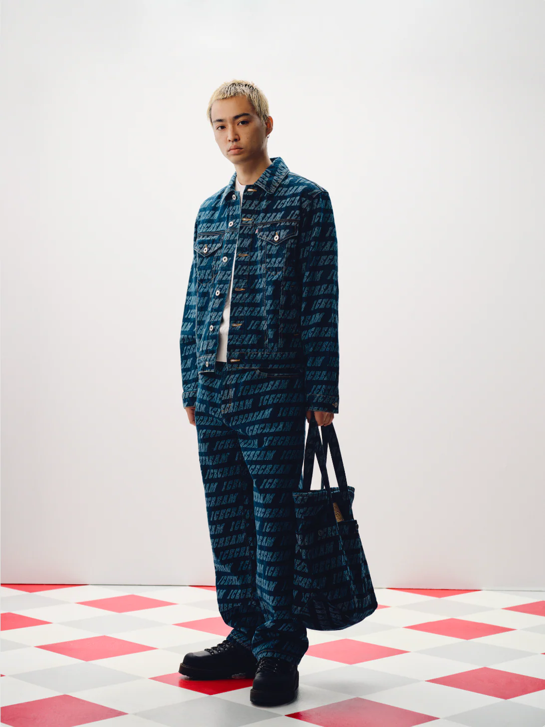 REPEAT LOGO DENIM TOTE BAG - INDIGO - Image 3