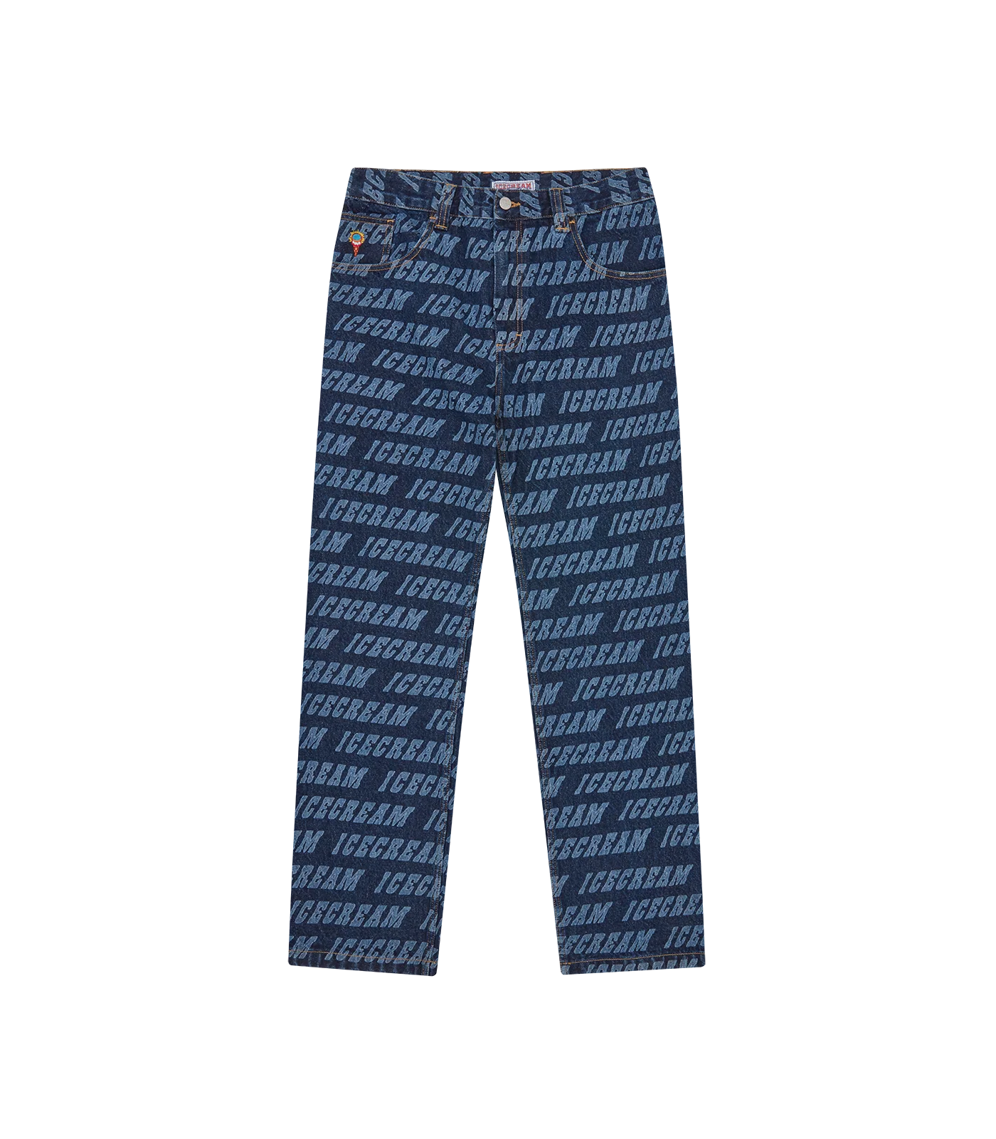 REPEAT LOGO DOUBLE SCOOP DENIM PANT - INDIGO