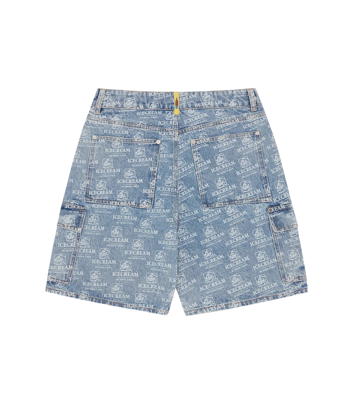 REPEAT PRINT DENIM CARGO SHORTS - HEAVY WASH BLUE - Image 2