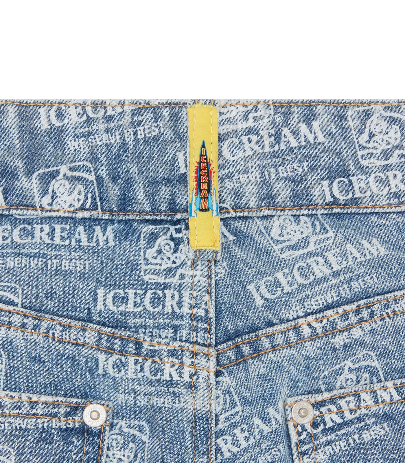 REPEAT PRINT DENIM CARGO SHORTS - HEAVY WASH BLUE - Image 7