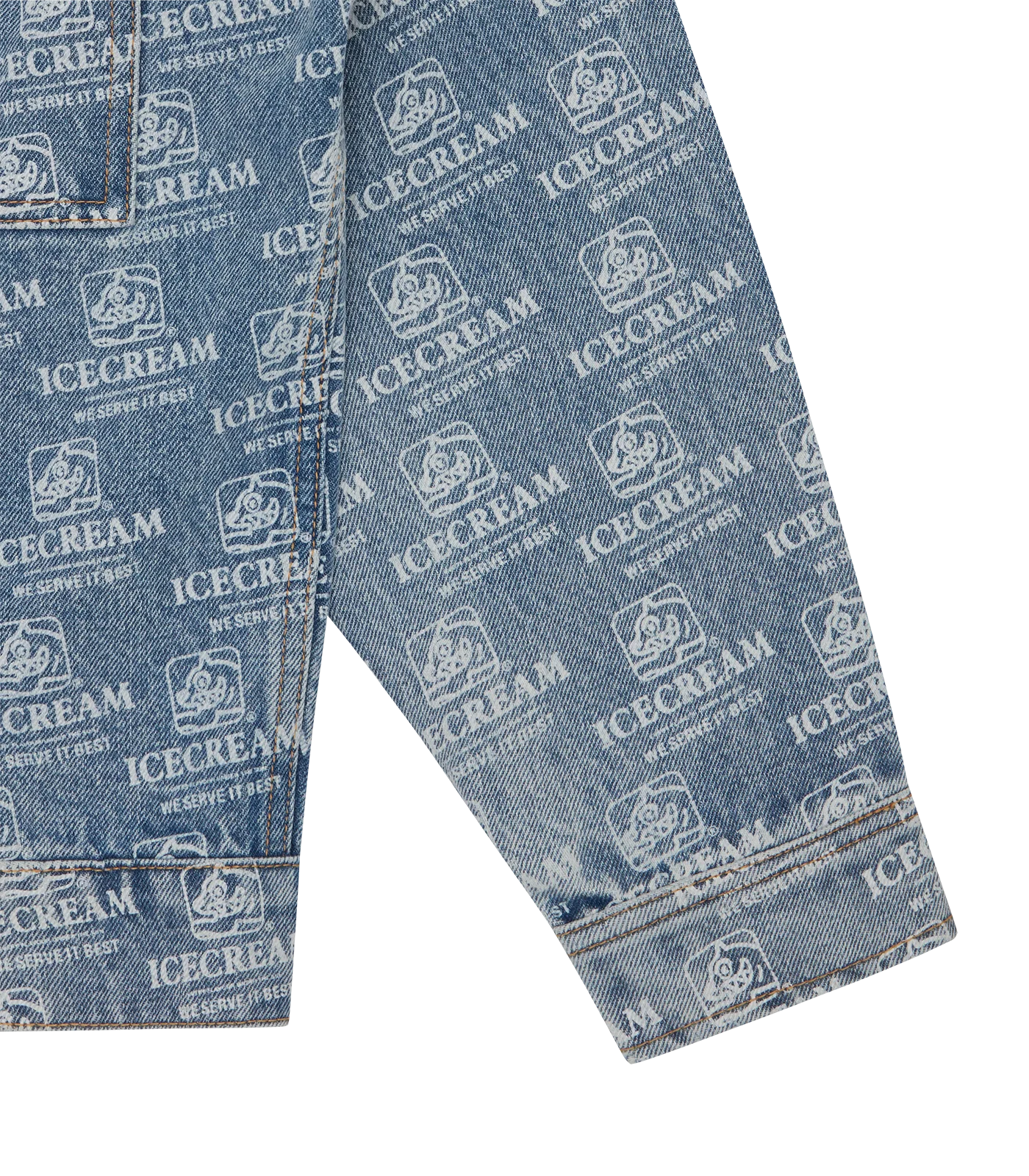 REPEAT PRINT DENIM TRUCKER JACKET - HEAVY WASH BLUE - Image 5