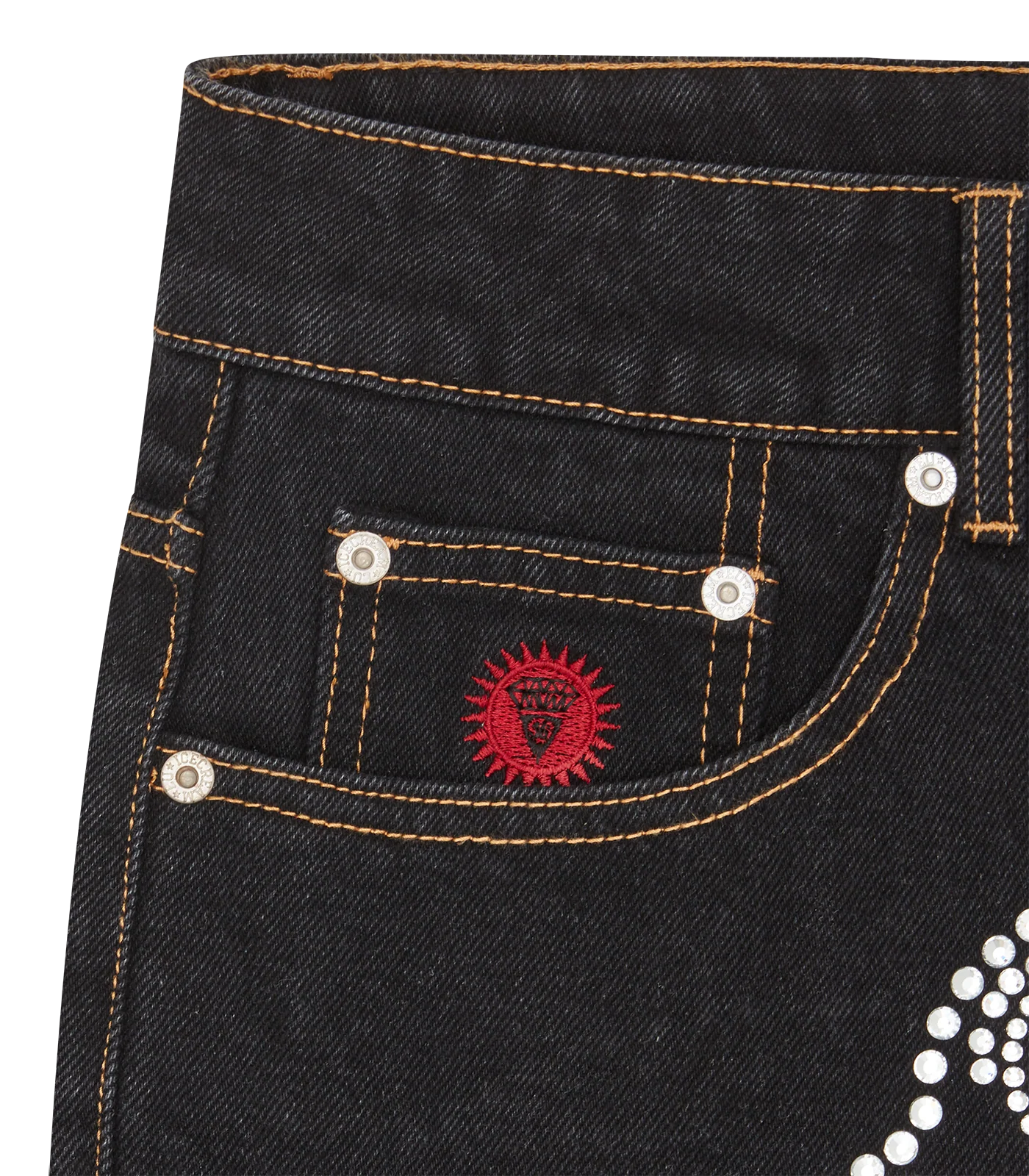 RHINESTONE RUNNING DOG DENIM PANTS - BLACK - Image 4