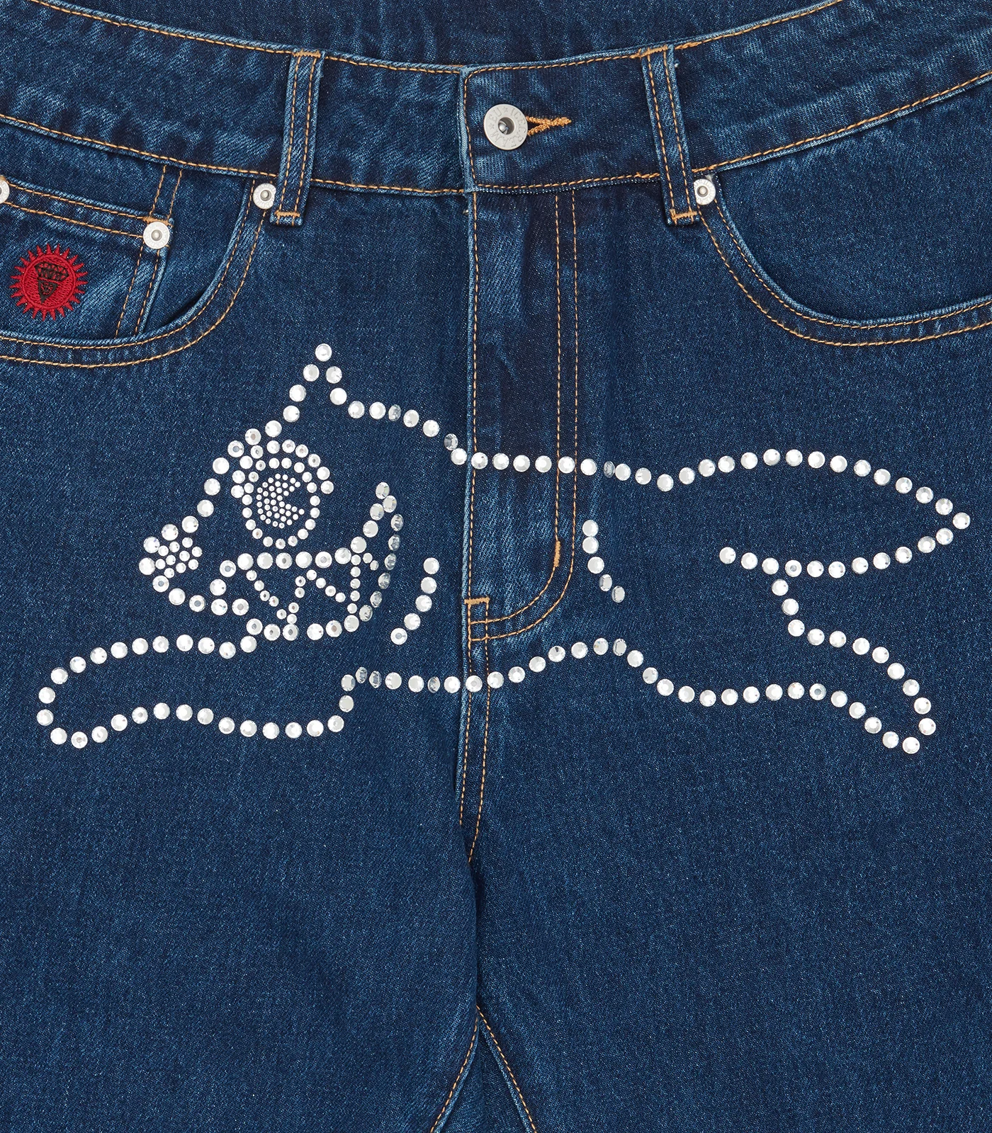 RHINESTONE RUNNING DOG DENIM PANTS - INDIGO - Image 3