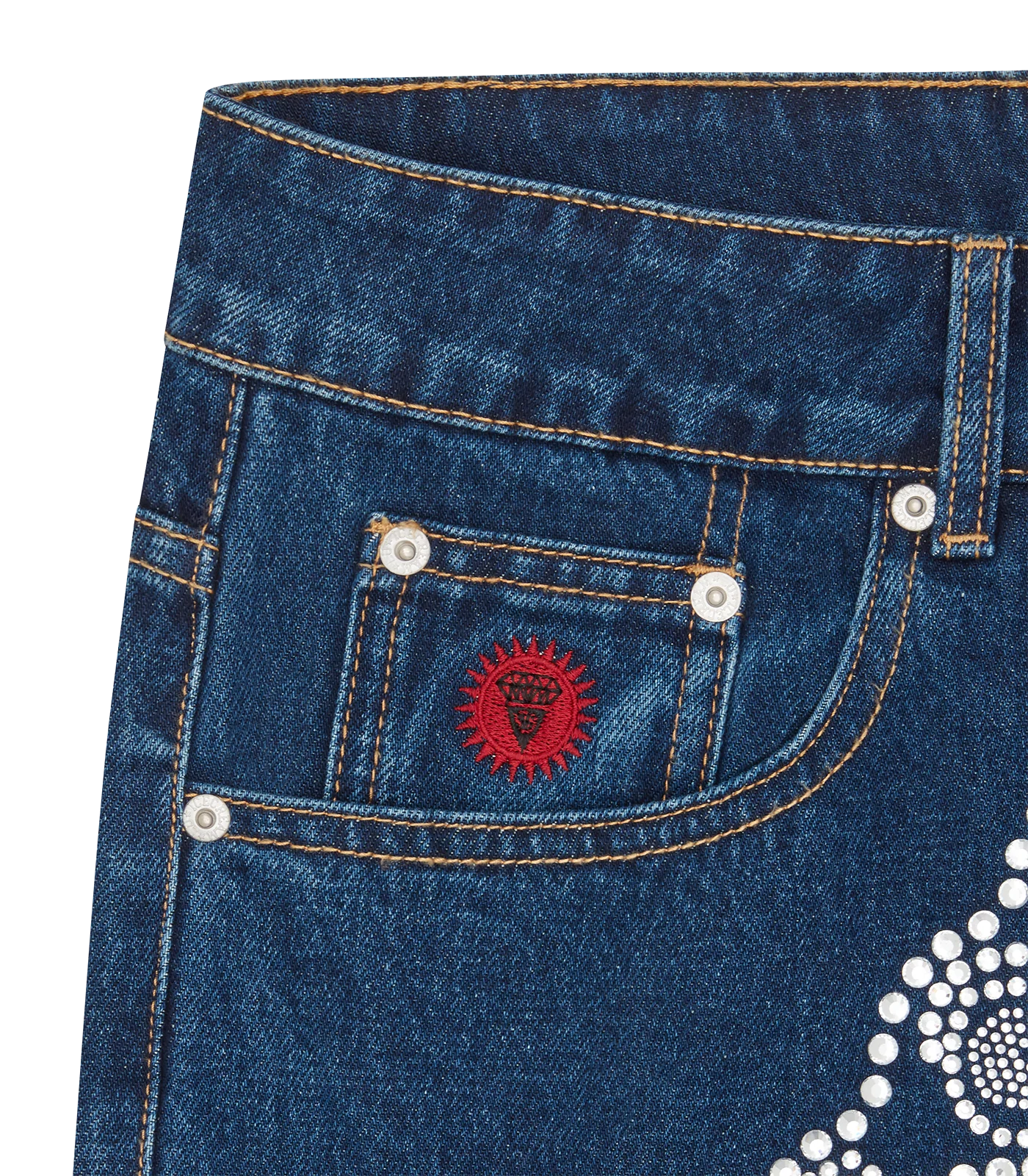 RHINESTONE RUNNING DOG DENIM PANTS - INDIGO - Image 4
