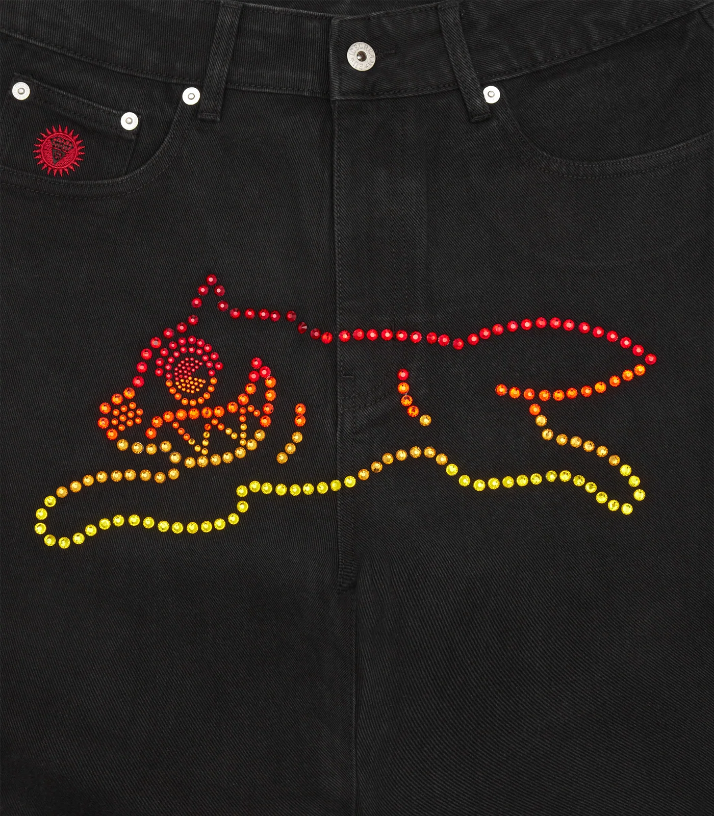 RHINESTONE RUNNING DOG DENIM PANTS - BLACK - Image 3