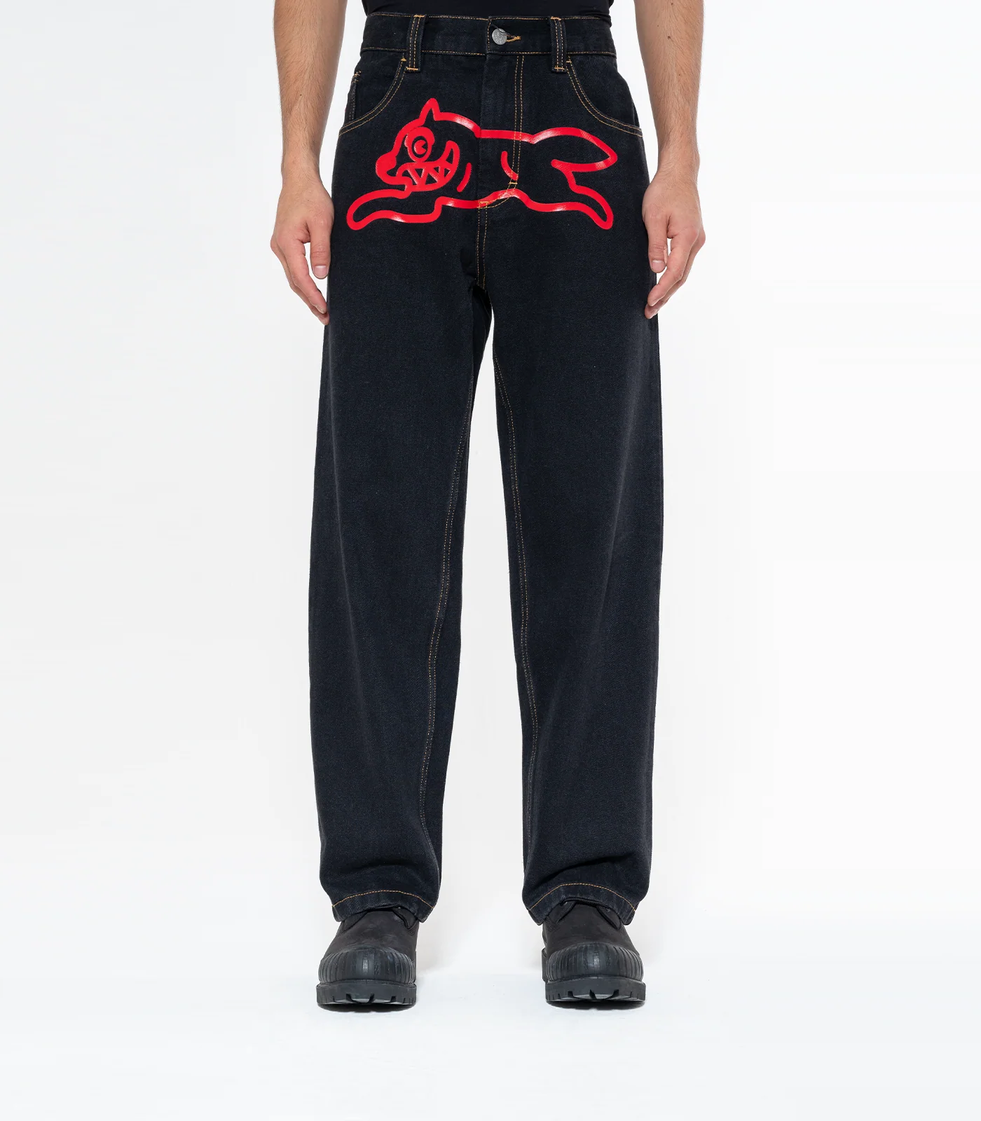 RUNNING DOG DOUBLE SCOOP DENIM PANTS - BLACK - Image 3
