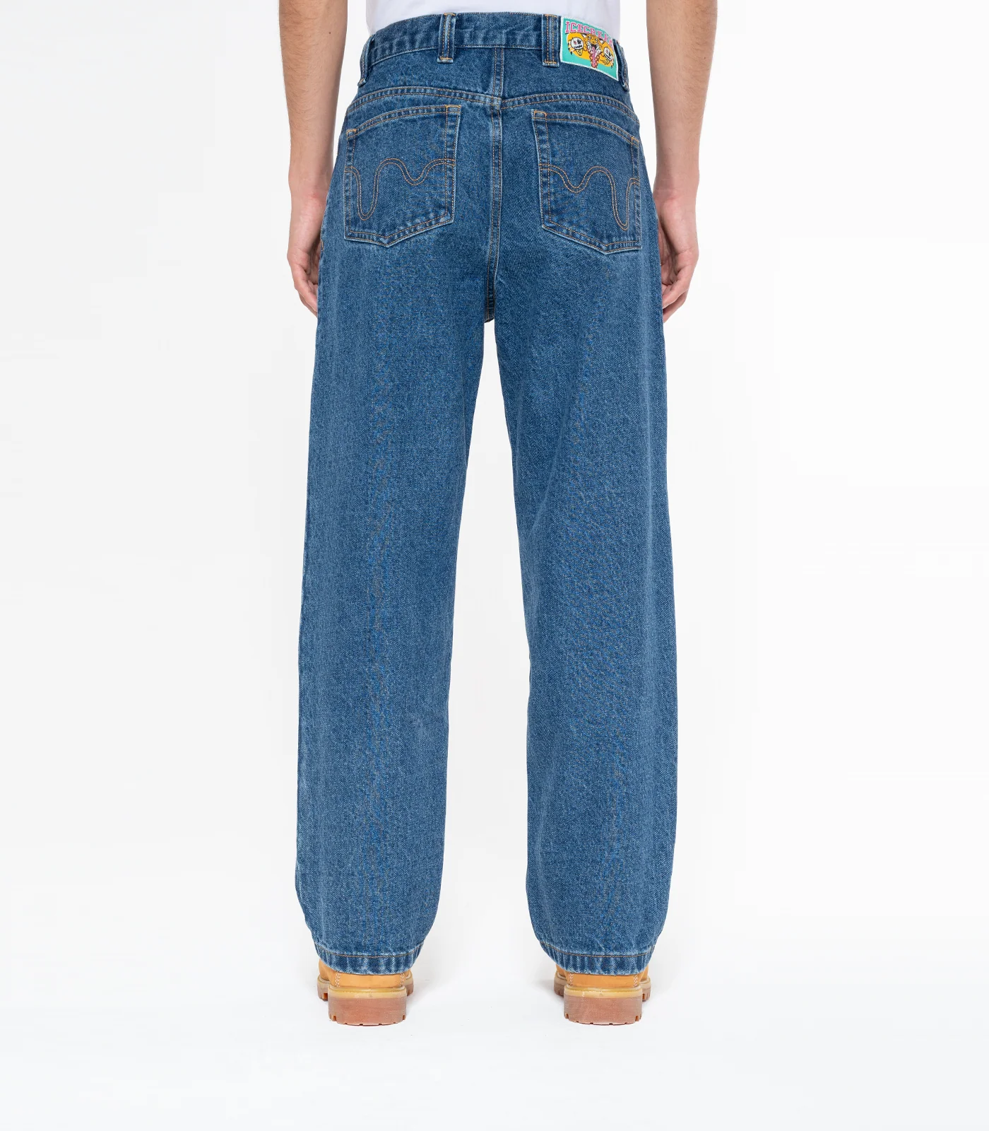 RUNNING DOG DOUBLE SCOOP DENIM PANTS - MID WASH BLUE - Image 4